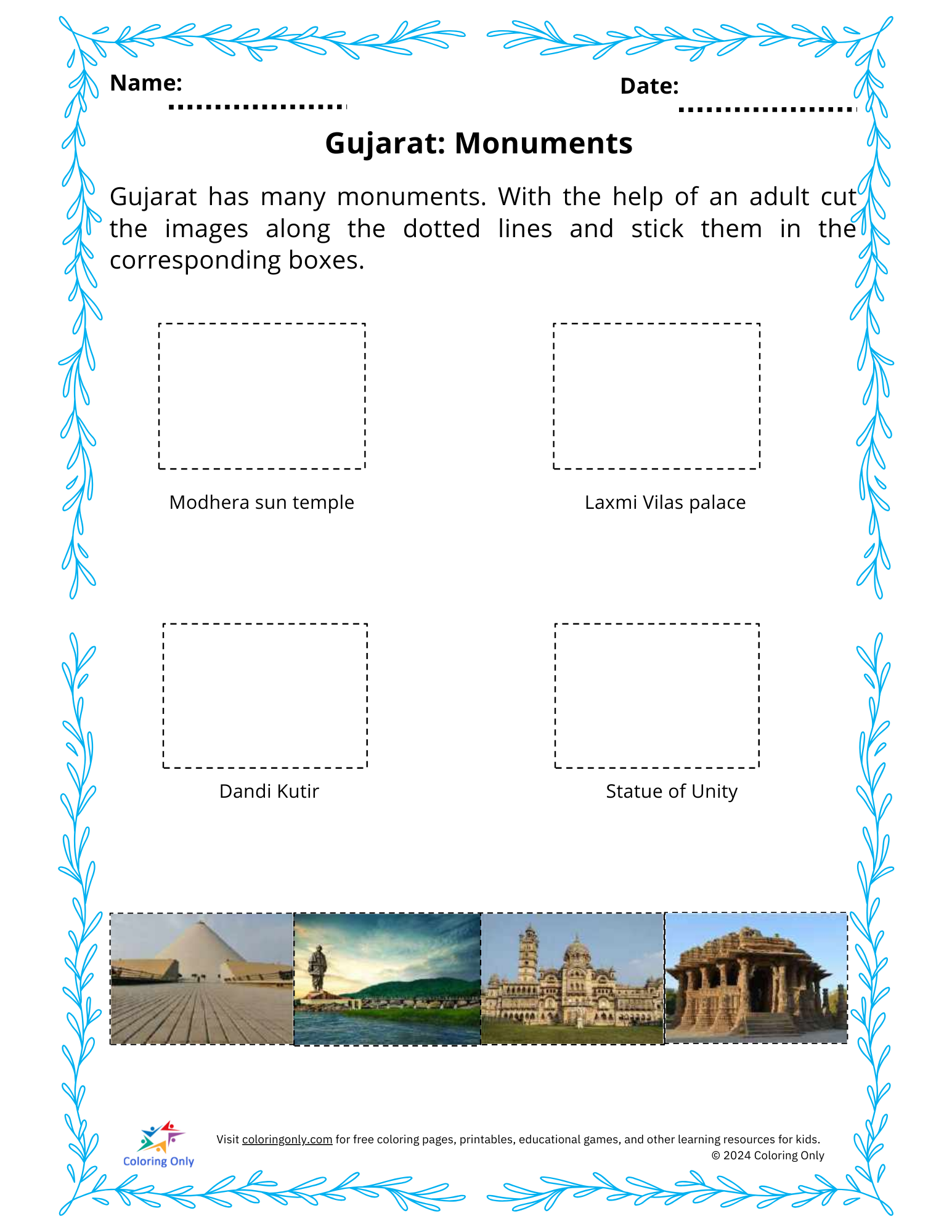 Gujarat: Monuments Free Printable Worksheet