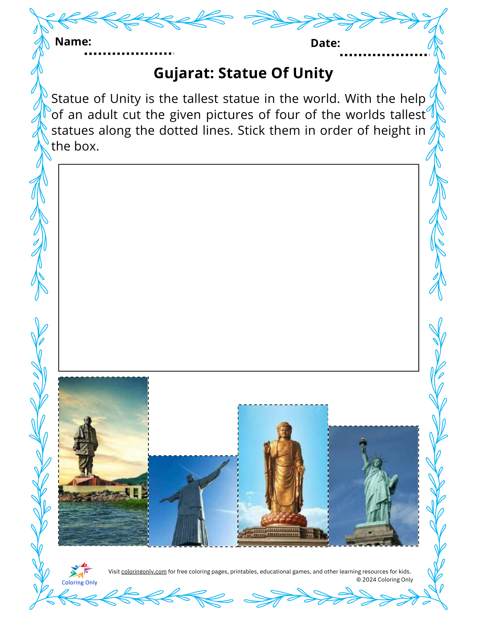 Gujarat: Statue Of Unity Free Printable Worksheet