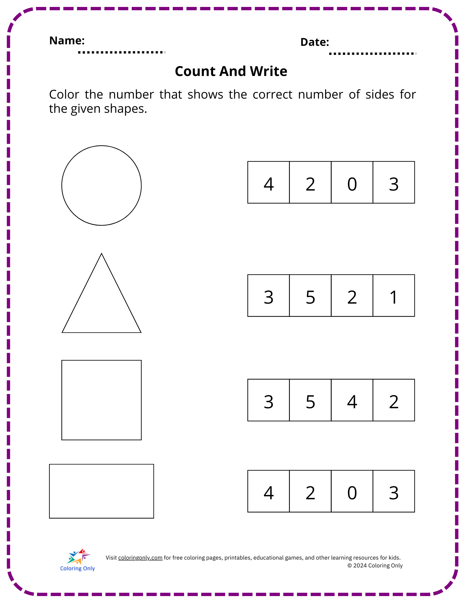 Count And Write Free Printable Worksheet