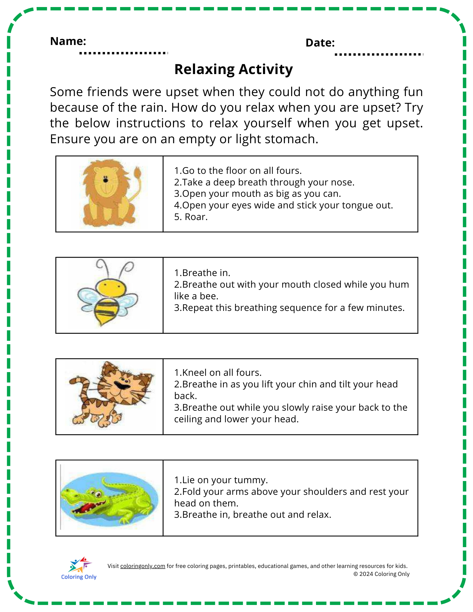 Relaxing Activity Free Printable Worksheet