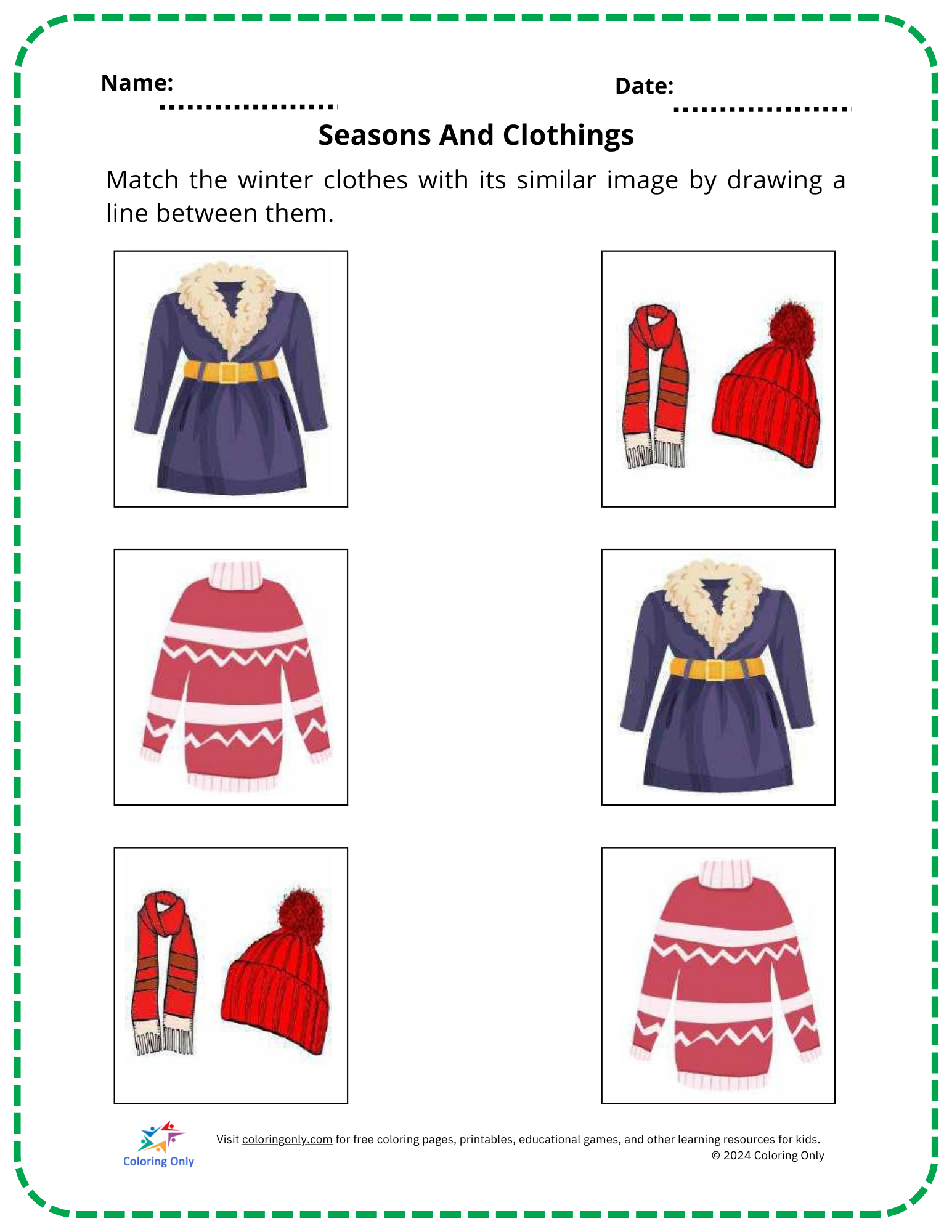 Seasons And Clothings Free Printable Worksheet