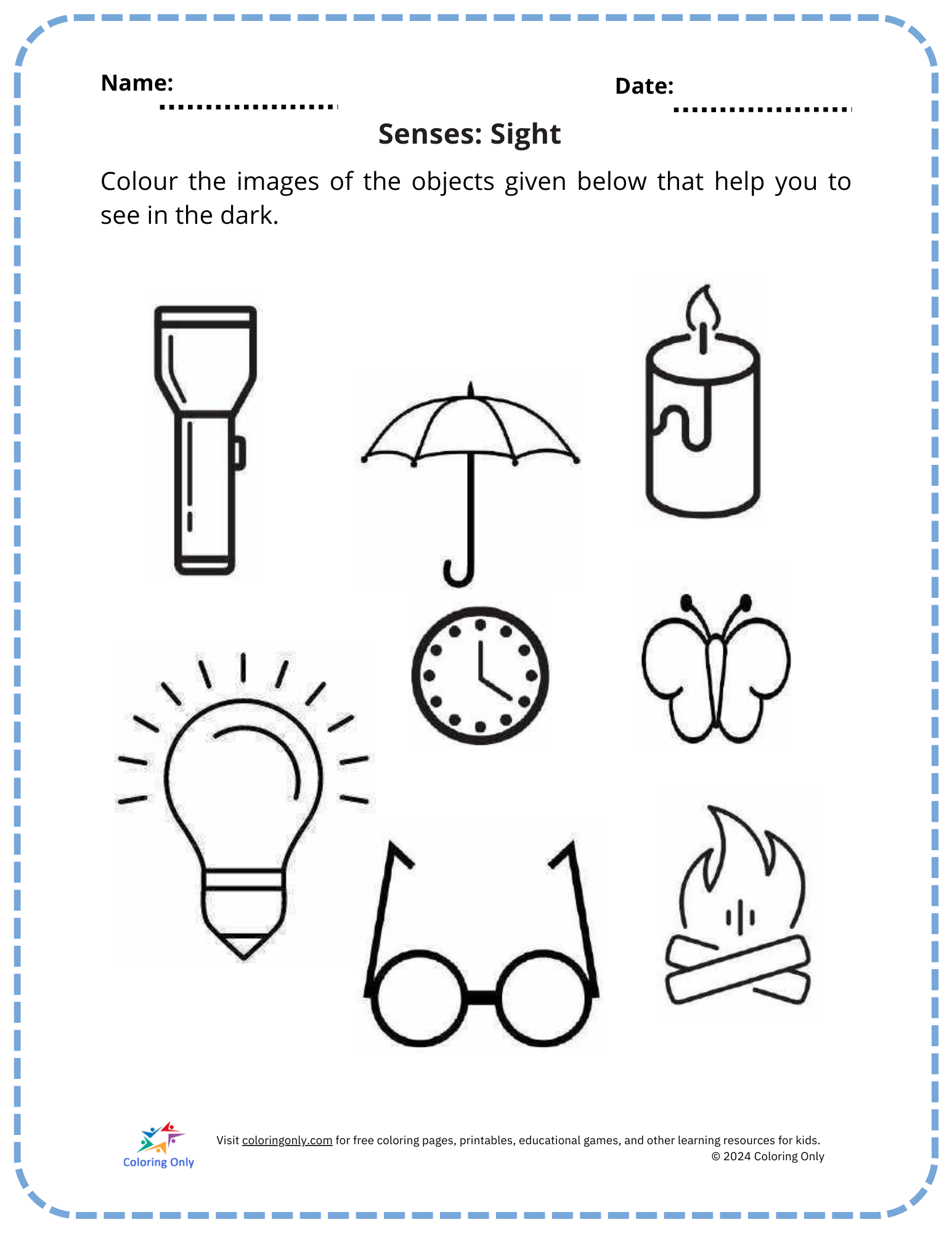 Senses: Sight Free Printable Worksheet