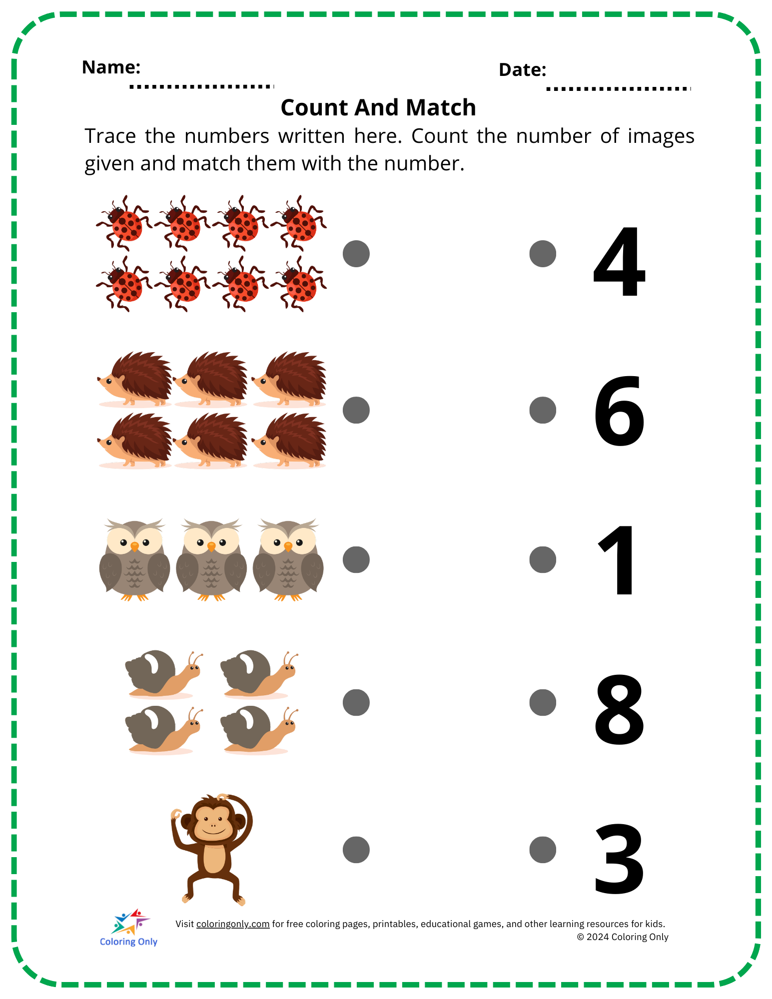 Count And Match Free Printable Worksheet