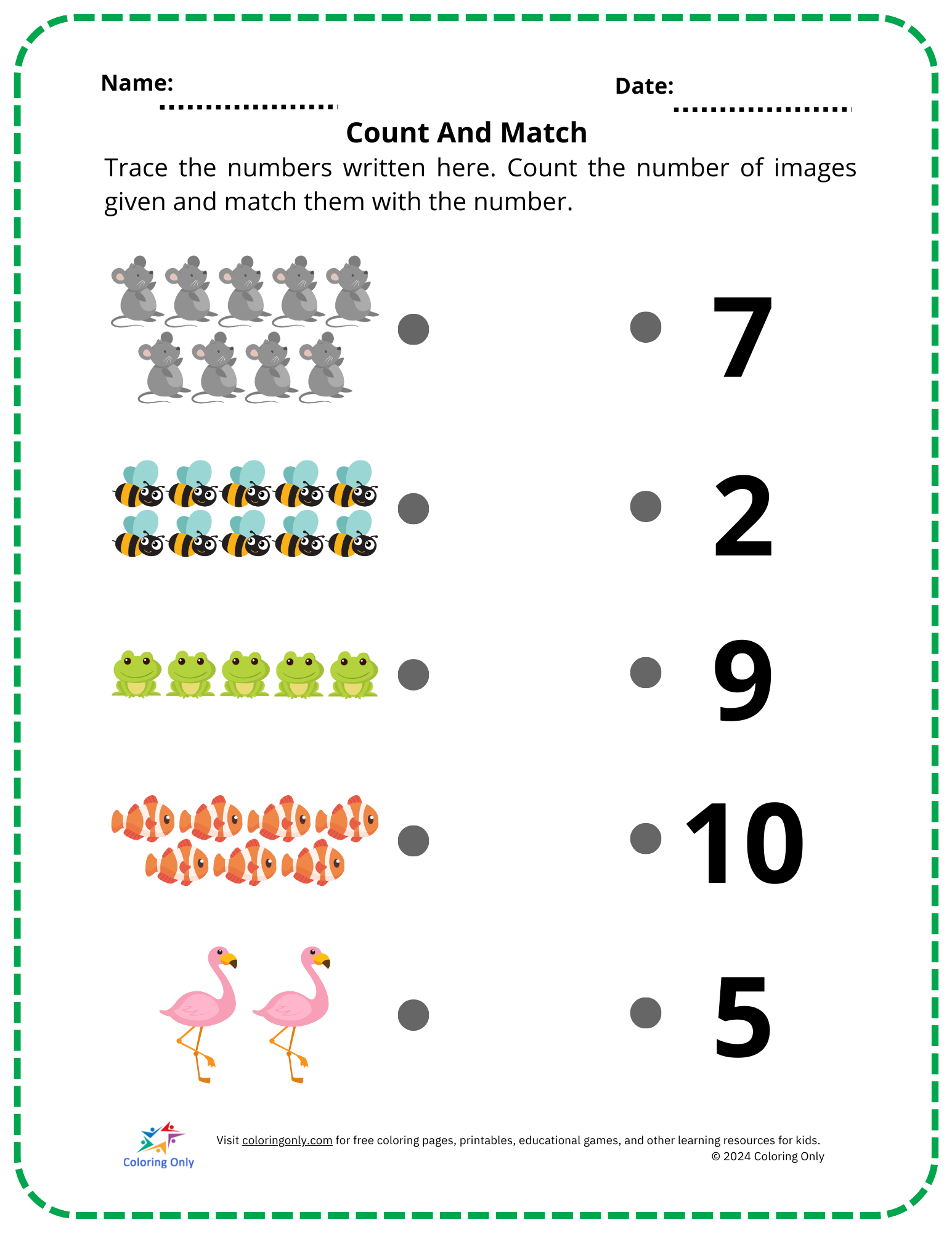 Count And Match Free Printable Worksheet