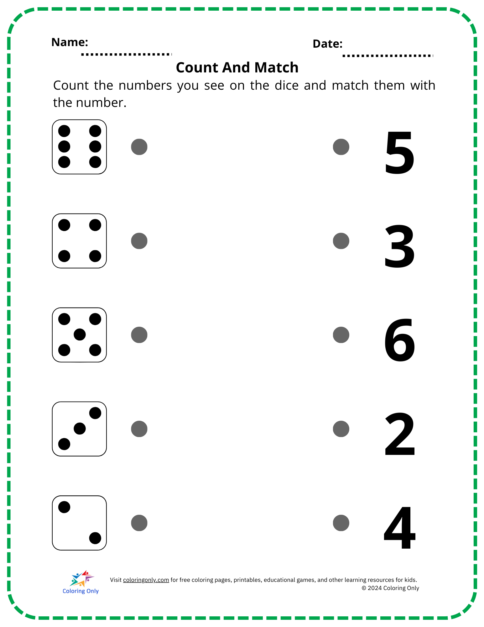 Count And Match Free Printable Worksheet