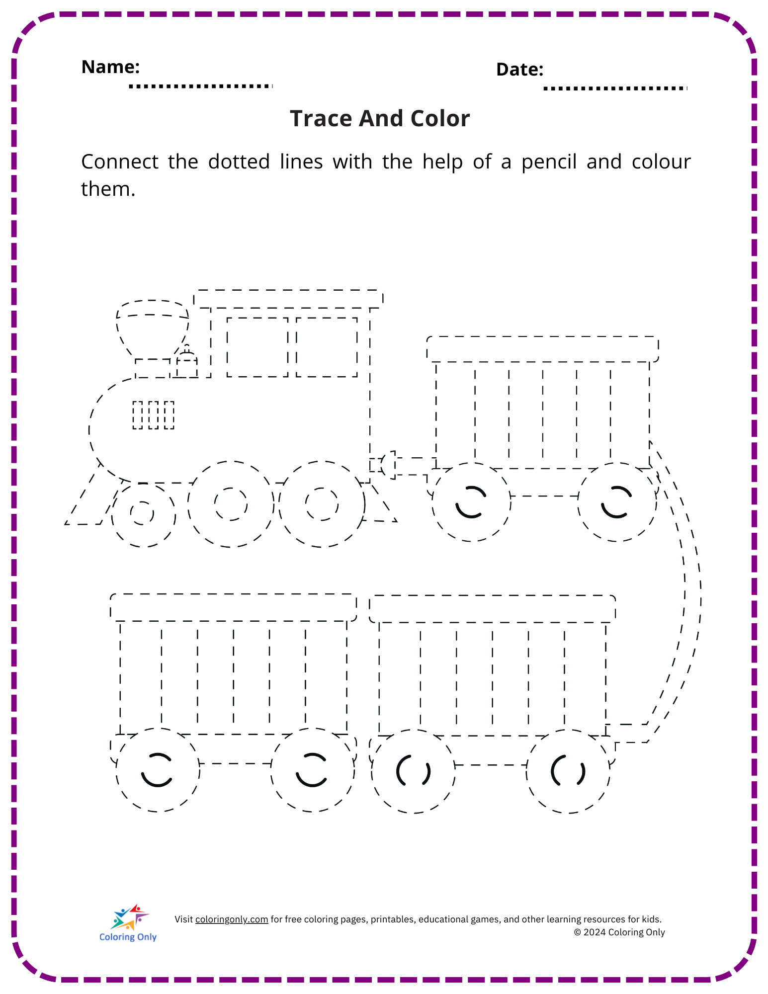 Trace And Color Free Printable Worksheet