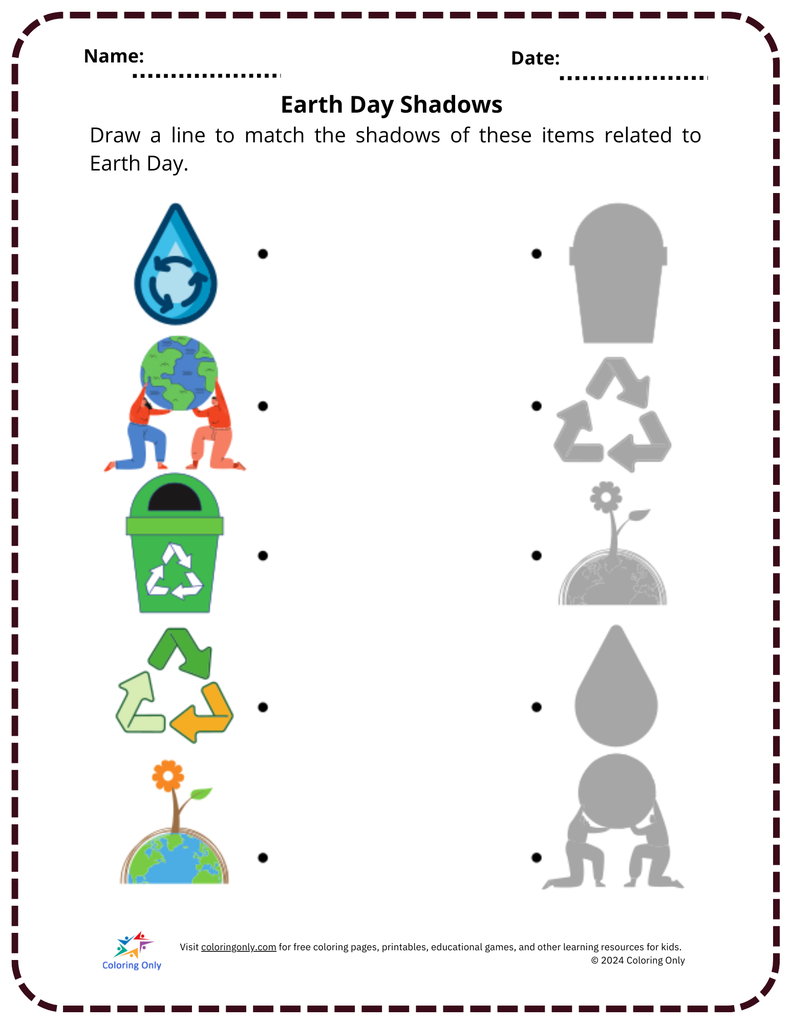 Earth Day Shadows Free Printable Worksheet