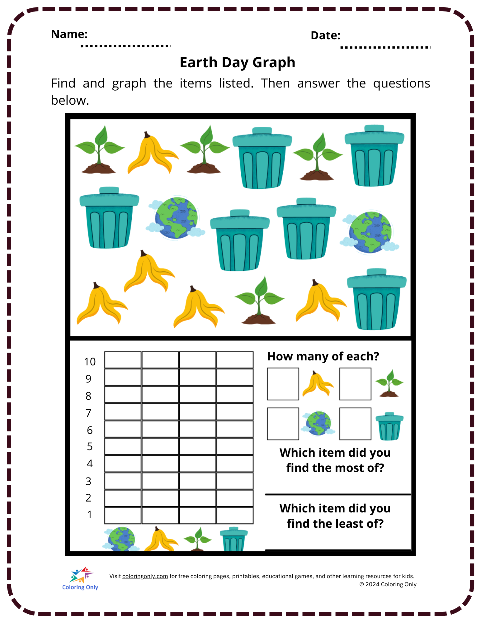 Earth Day Graph Free Printable Worksheet