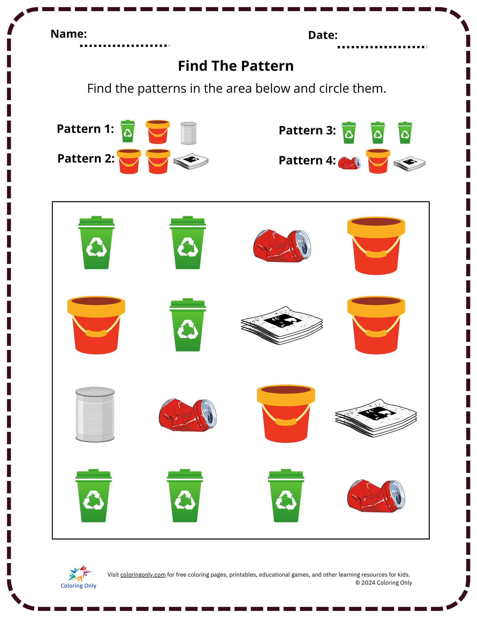 Find The Pattern Free Printable Worksheet