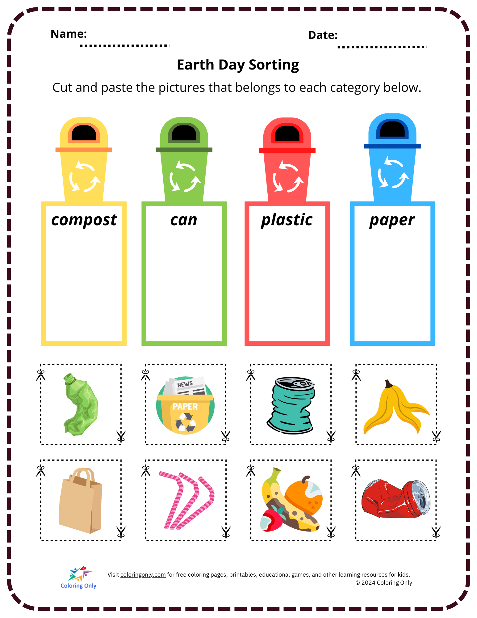 Earth Day Sorting Free Printable Worksheet