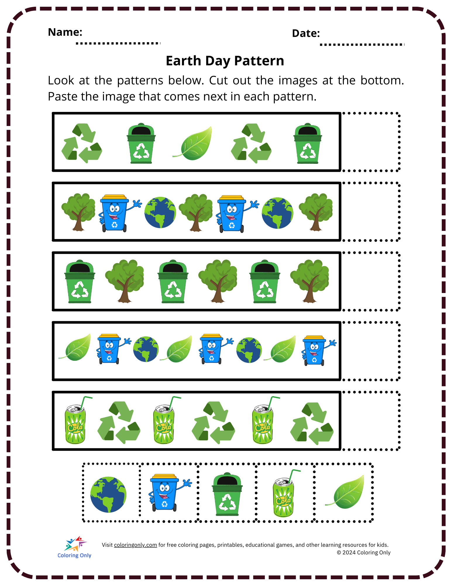 Earth Day Pattern Free Printable Worksheet