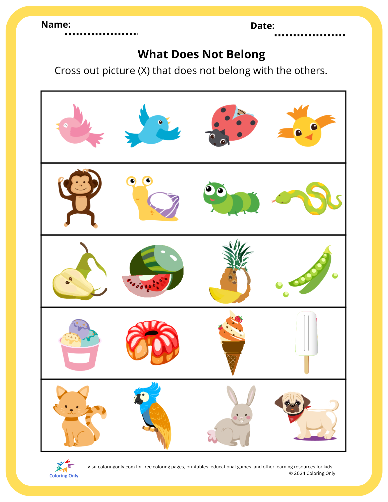 What Does Not Belong Free Printable Worksheet