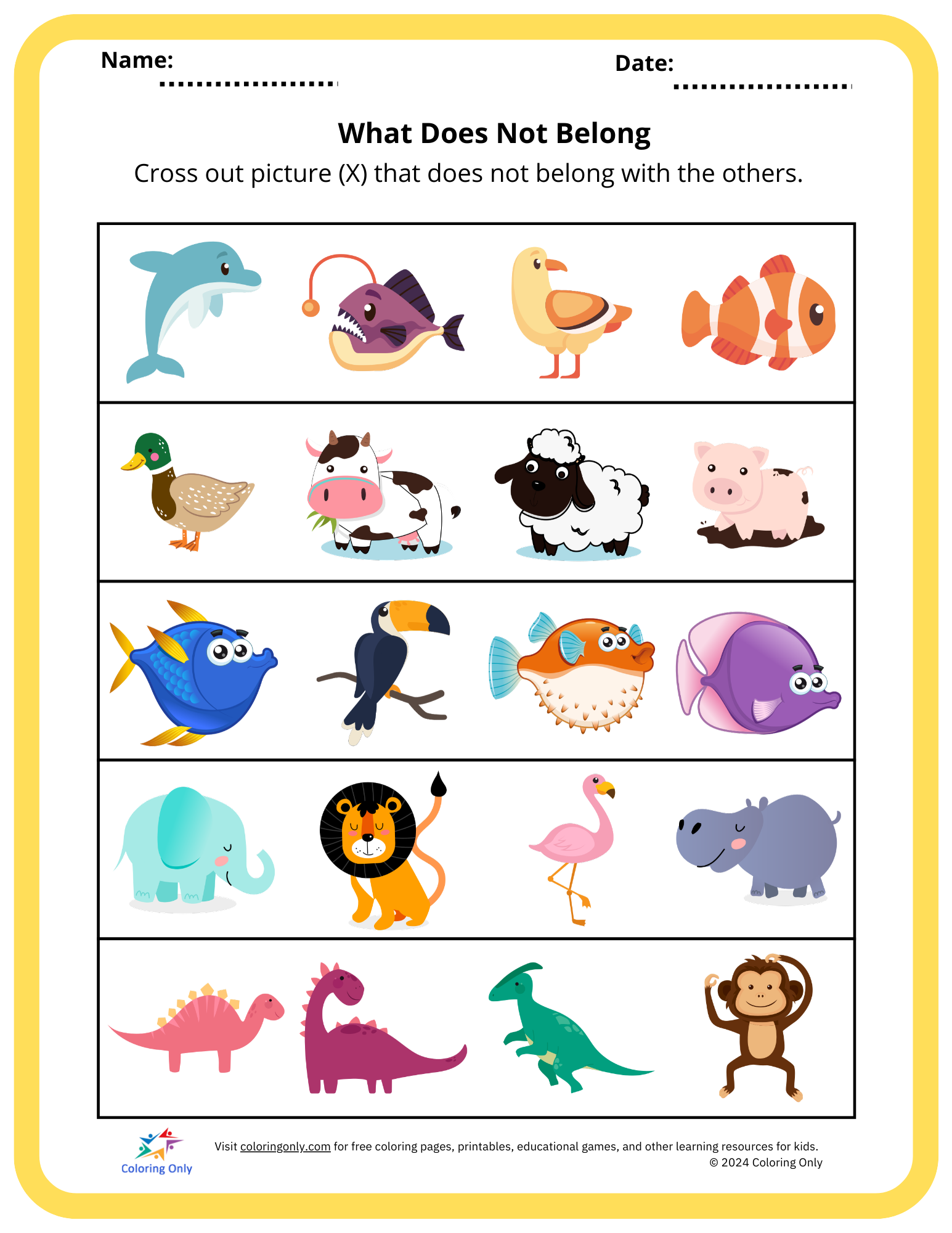 What Does Not Belong Free Printable Worksheet