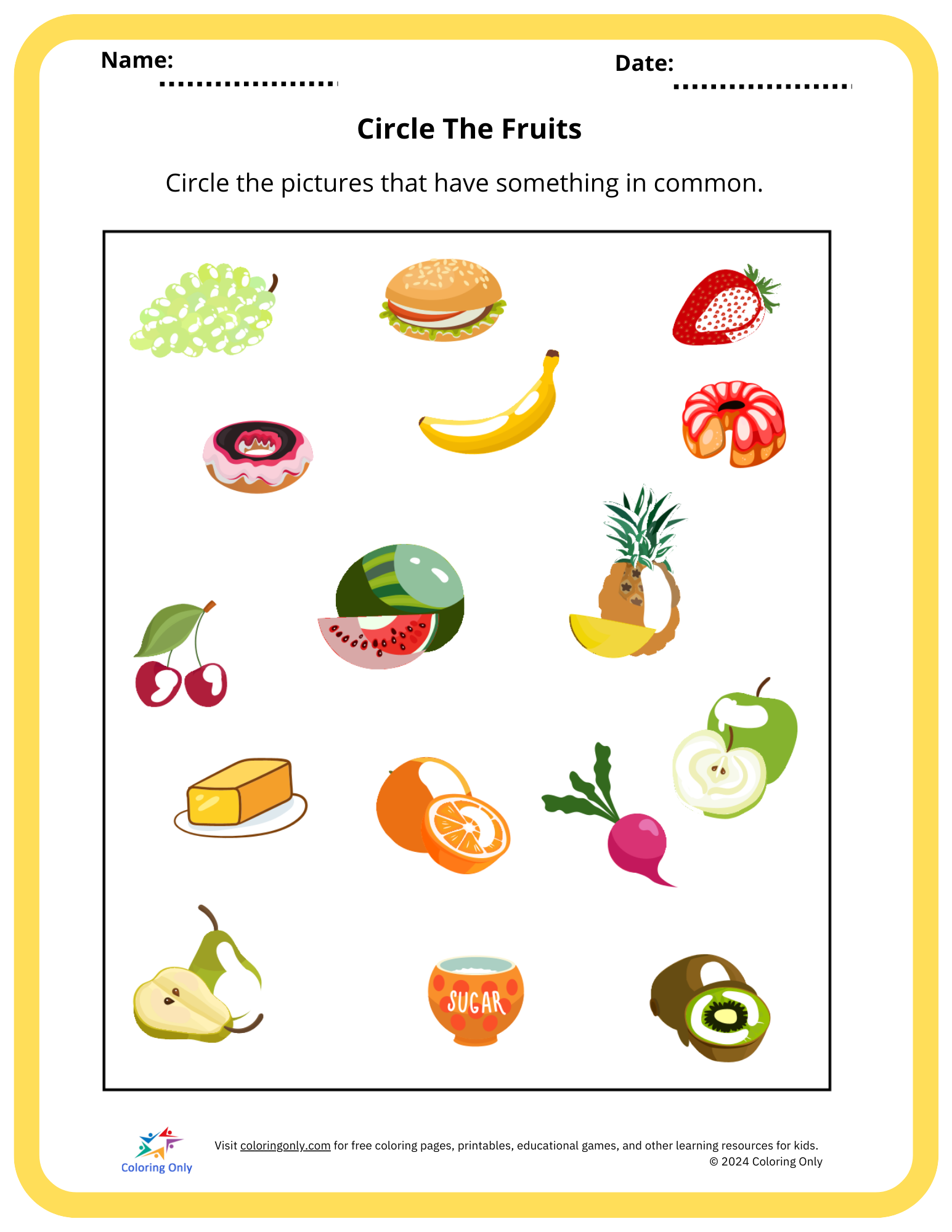 Circle The Fruits Free Printable Worksheet