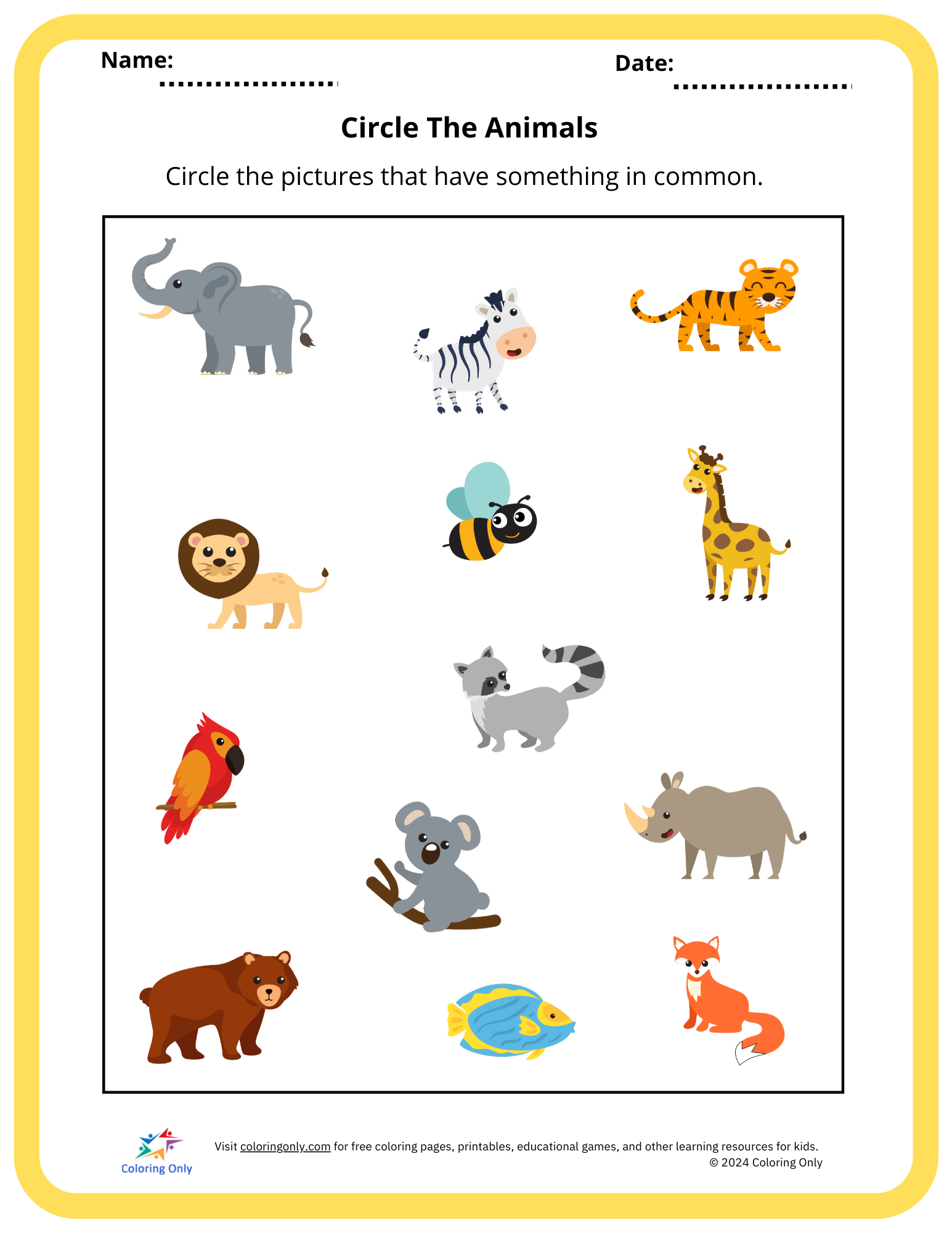 Circle The Animals Free Printable Worksheet