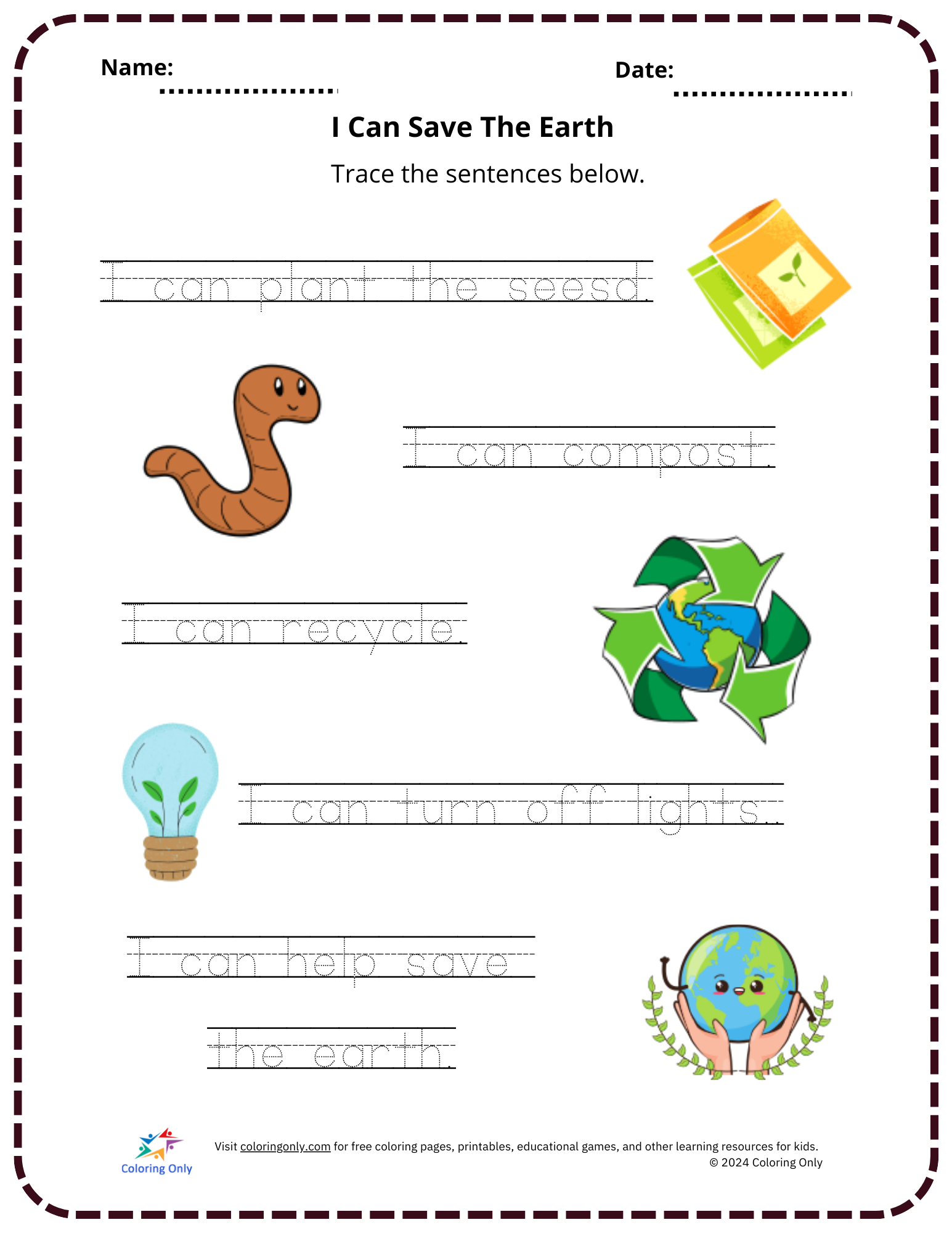 I Can Save The Earth Free Printable Worksheet