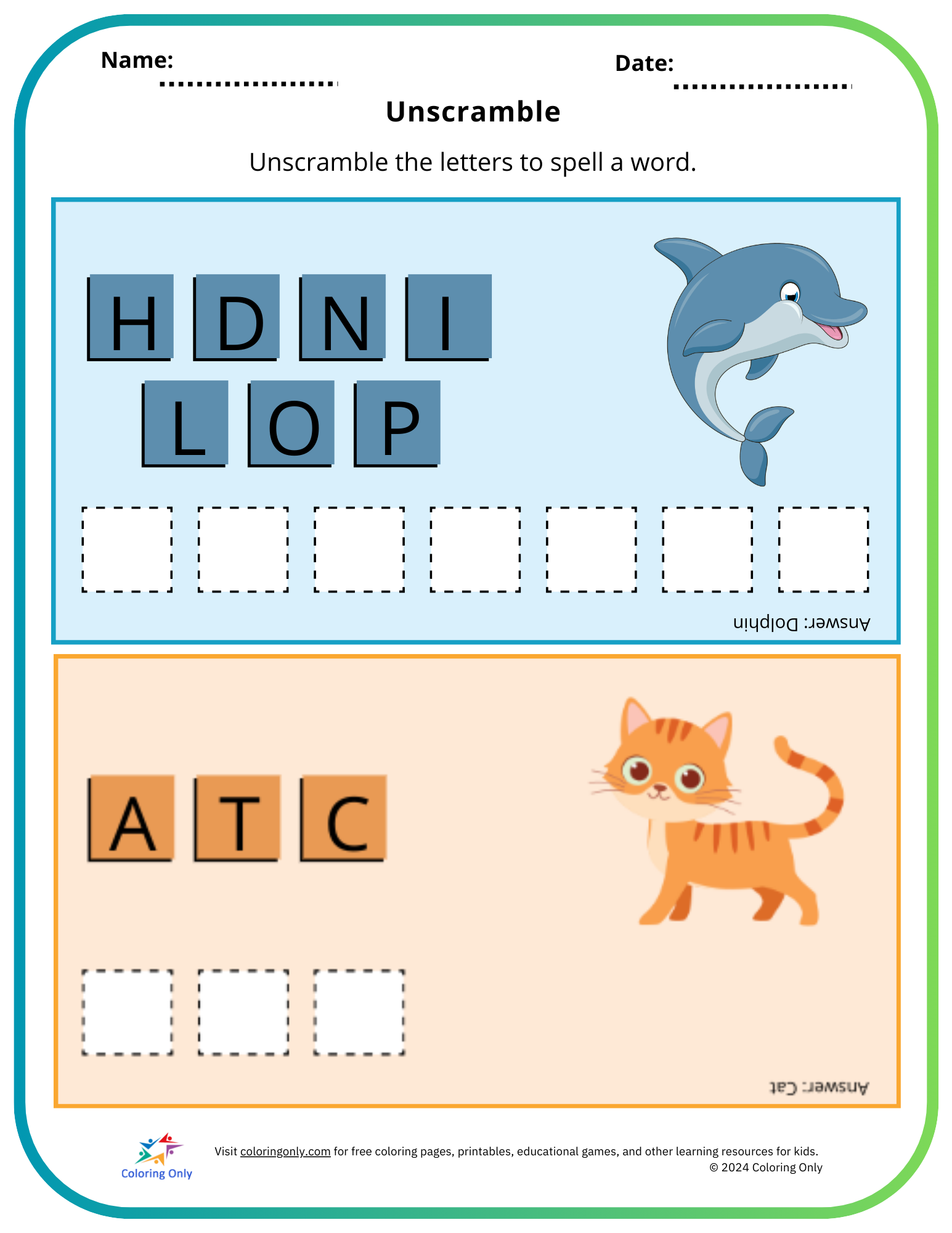 Unscramble Free Printable Worksheet