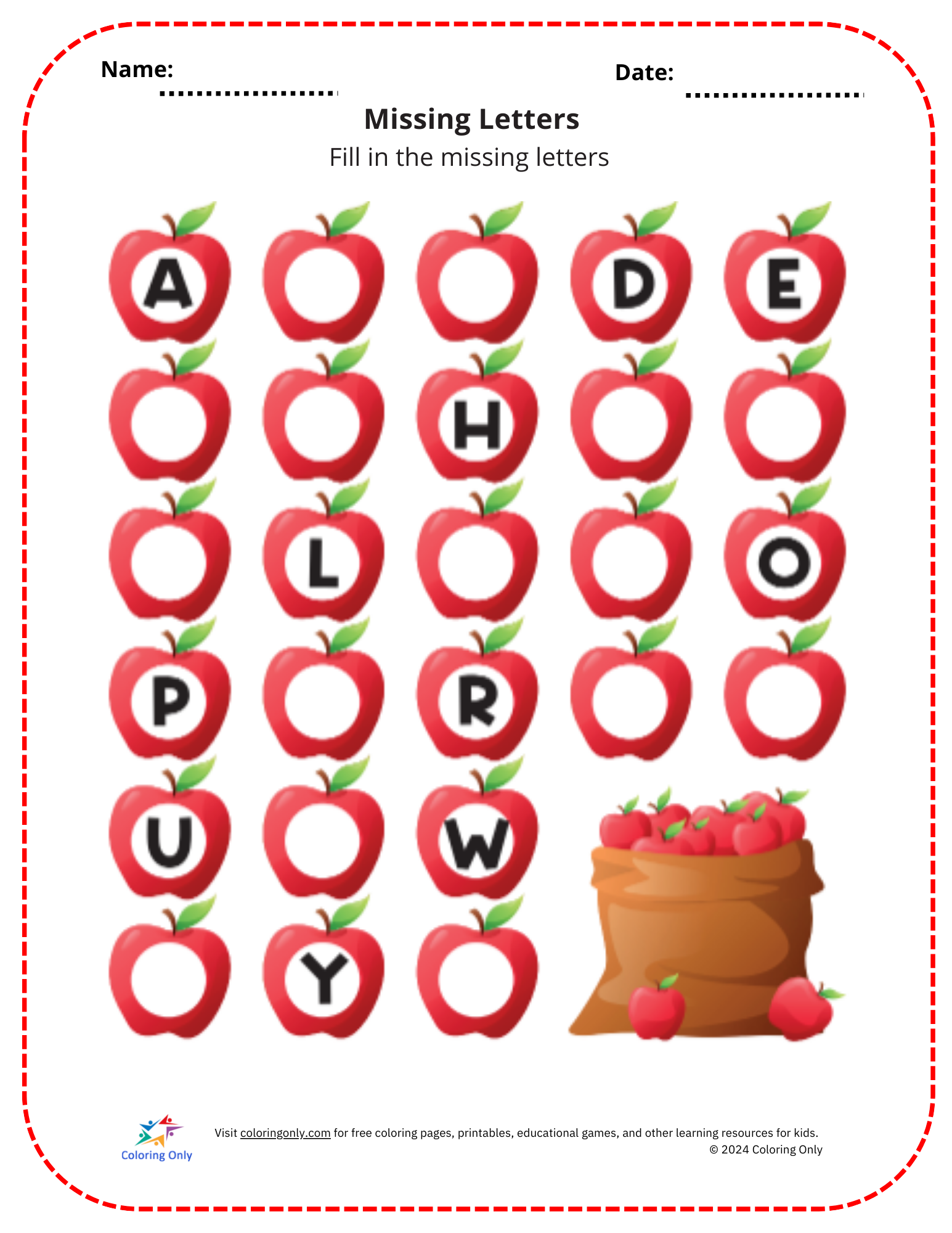 Missing Letters Free Printable Worksheet