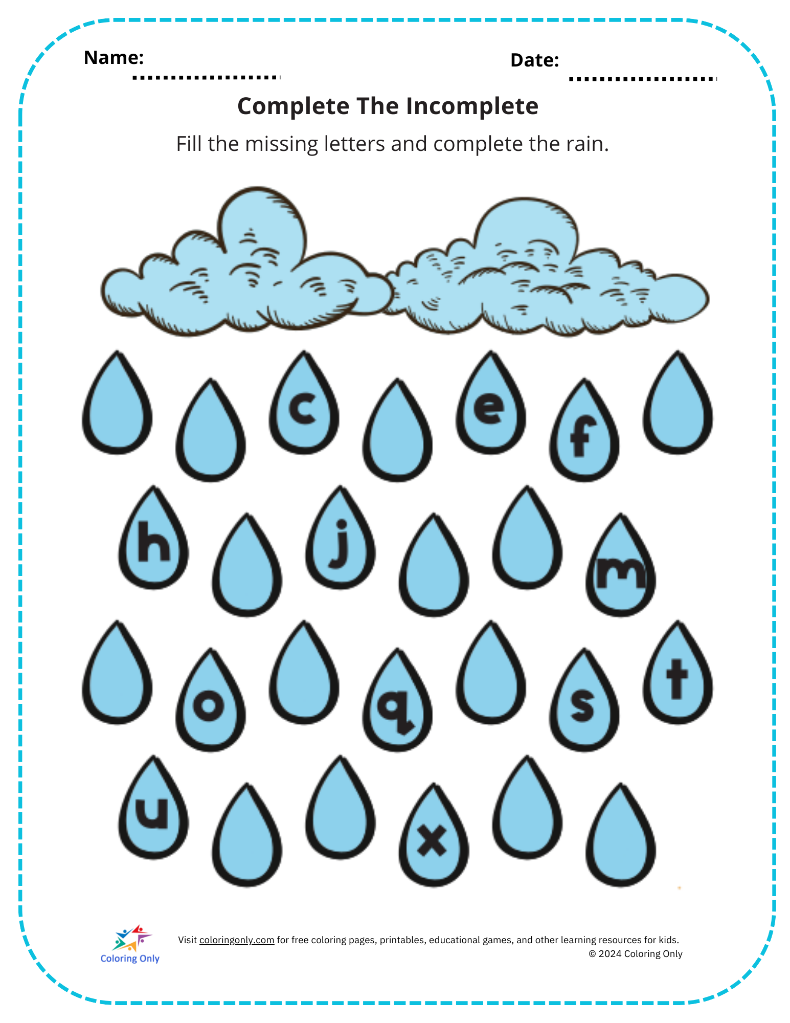 Complete The Incomplete Free Printable Worksheet