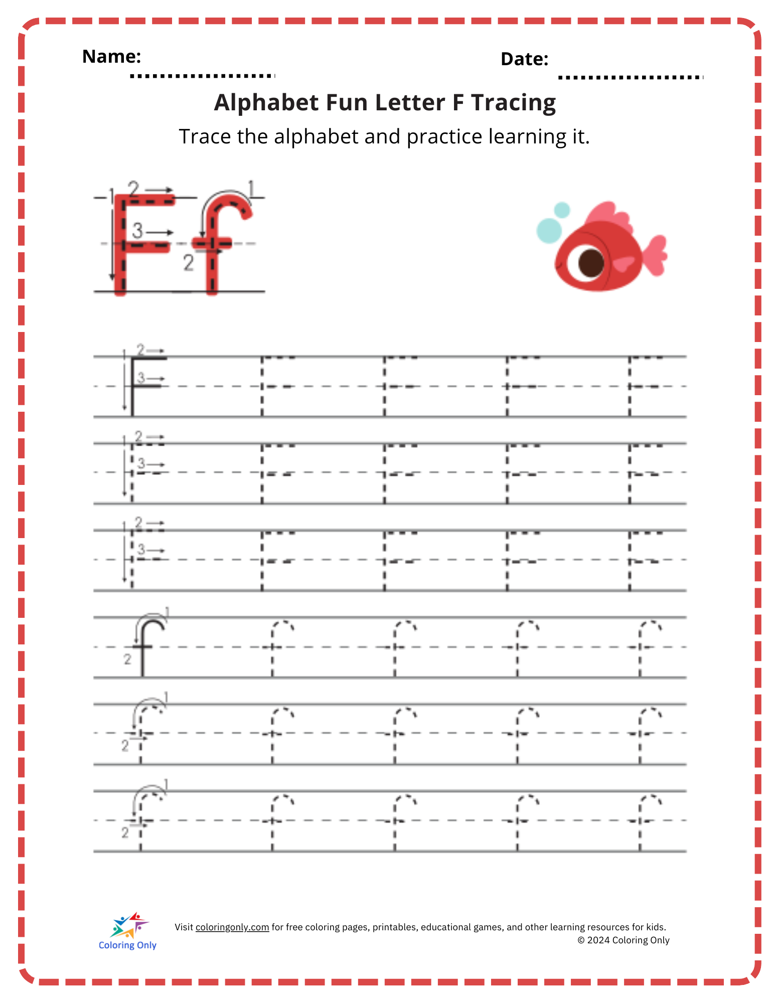 Alphabet Fun Letter F Tracing Free Printable Worksheet