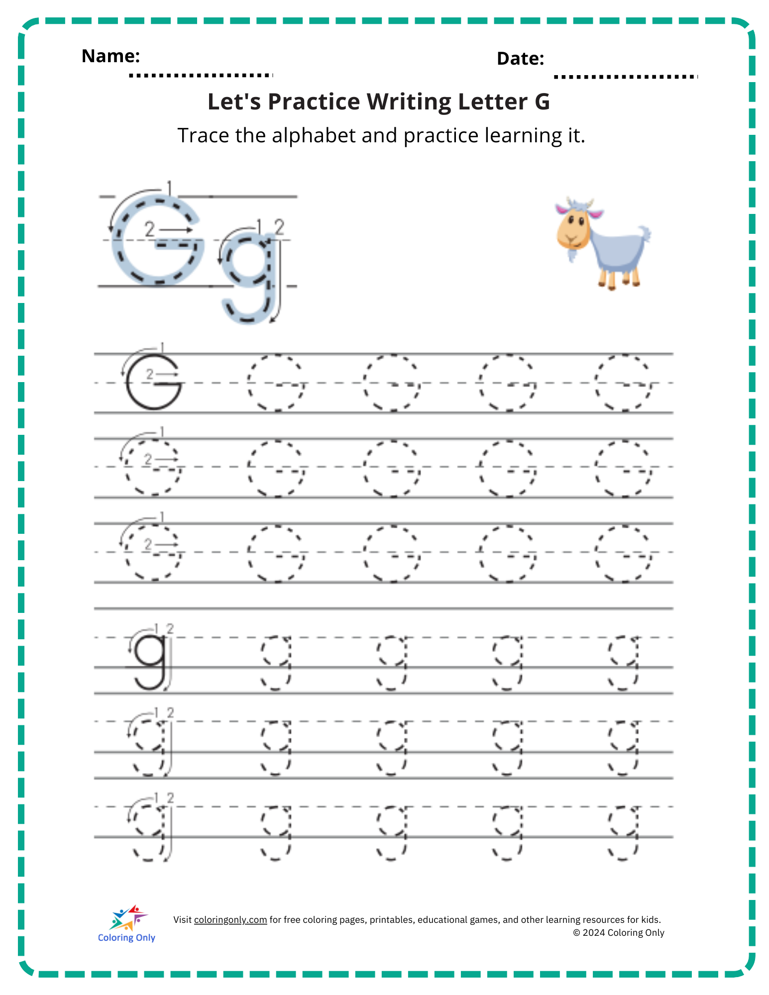 Let’s Practice Writing Letter G Free Printable Worksheet