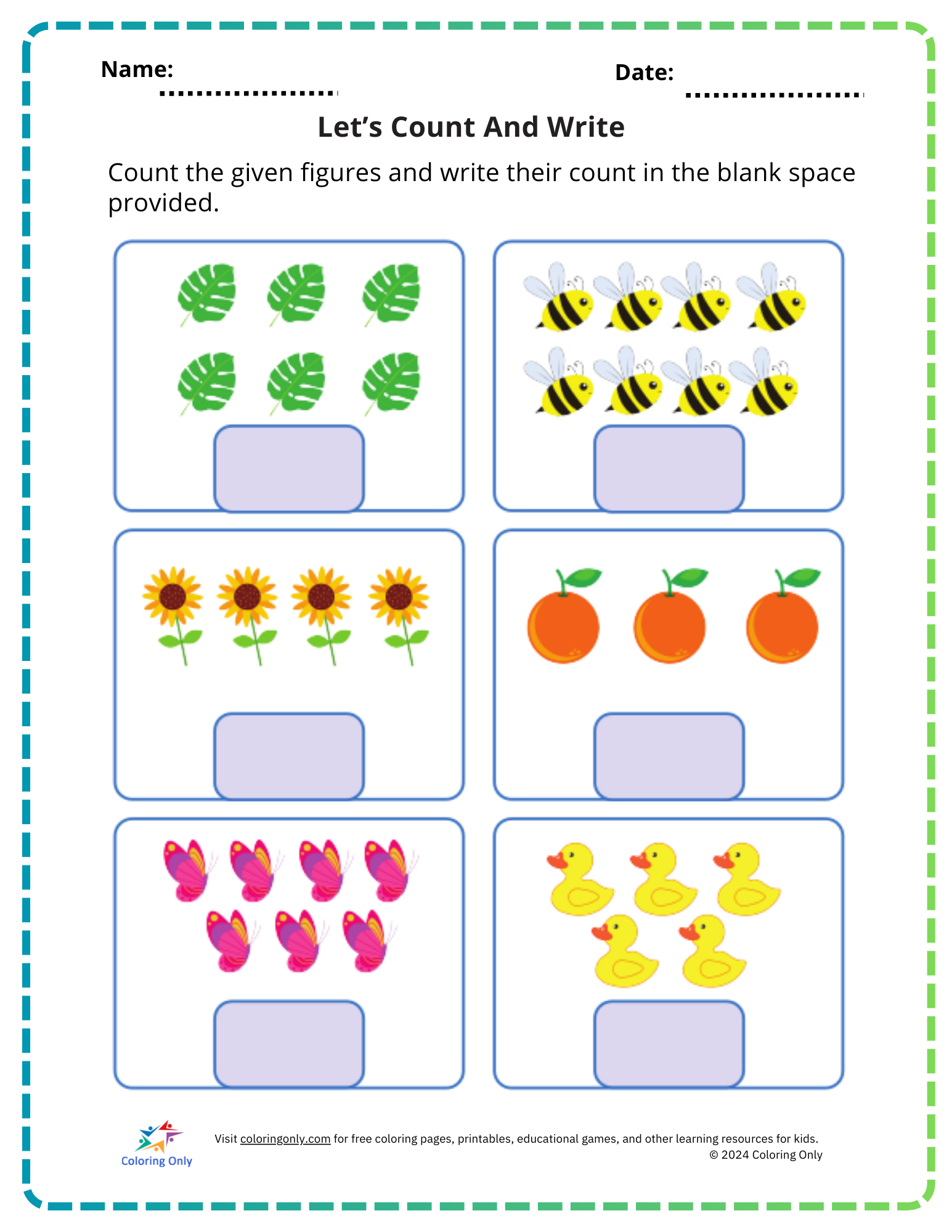 Let’s Count And Write Free Printable Worksheet