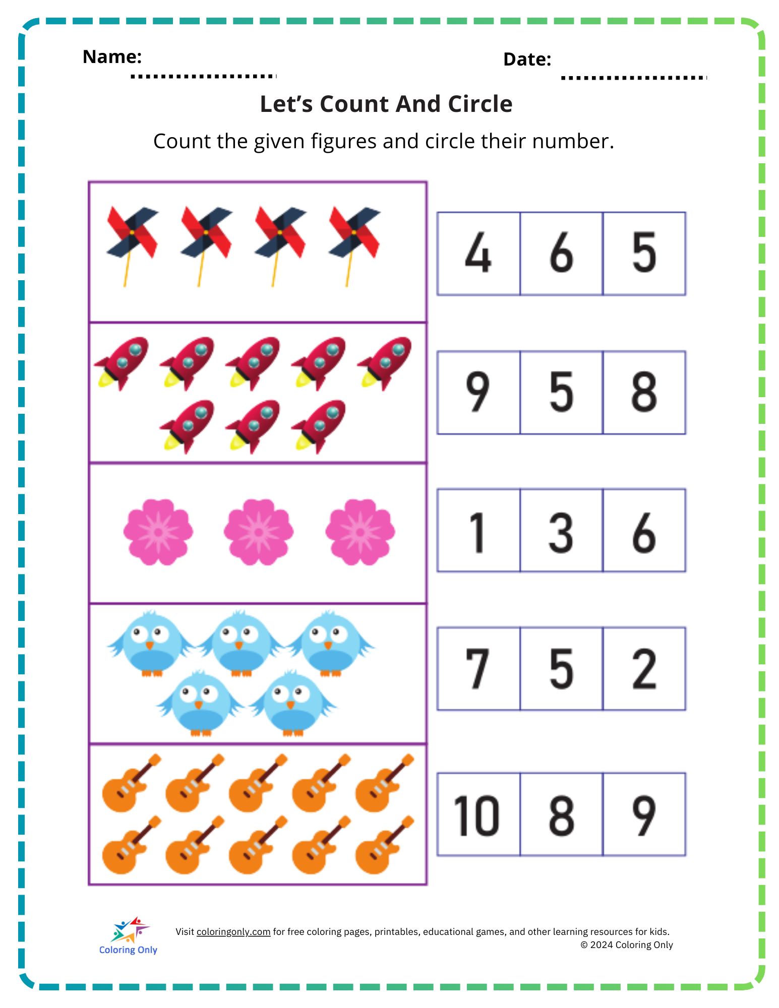 Let’s Count And Circle Free Printable Worksheet