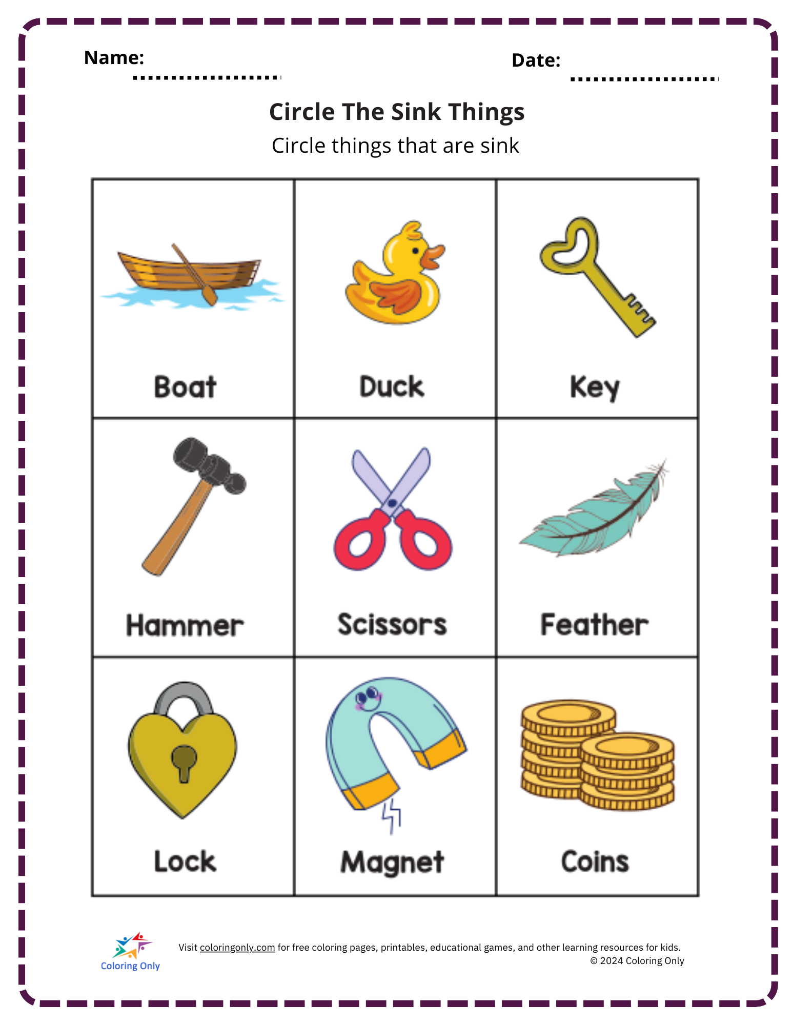 Circle The Sink Things Free Printable Worksheet