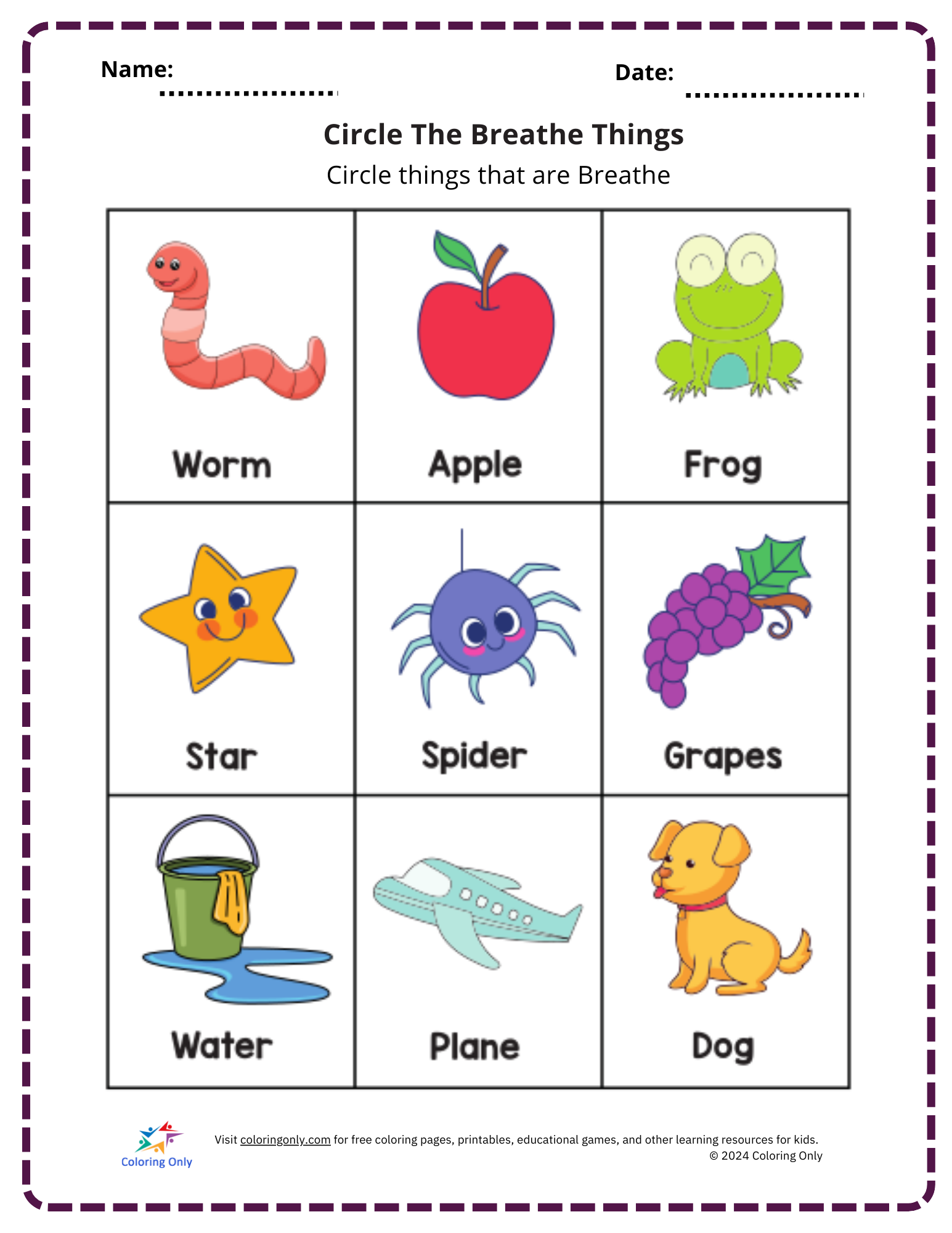 Circle The Breathe Things Free Printable Worksheet