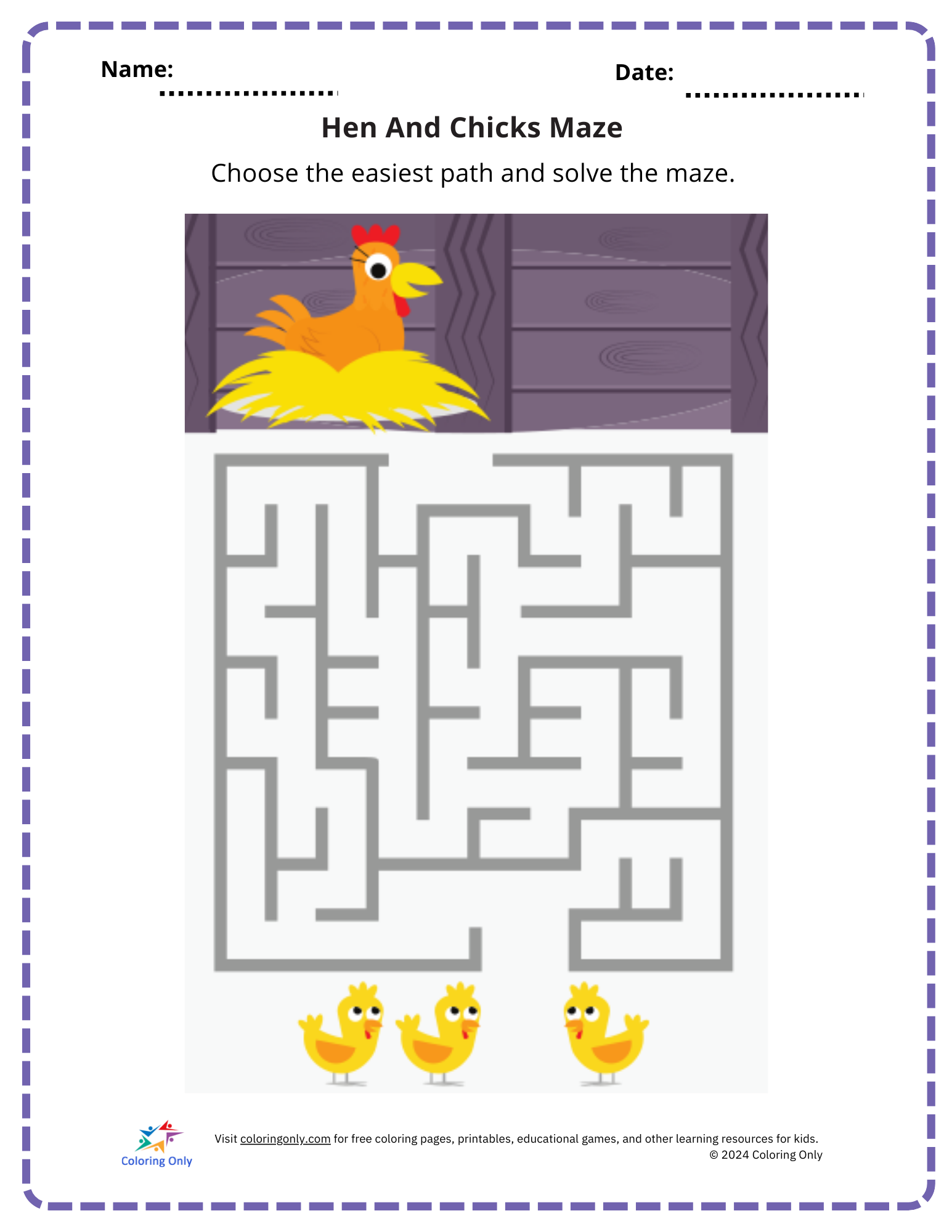 Hen And Chicks Maze Free Printable Worksheet