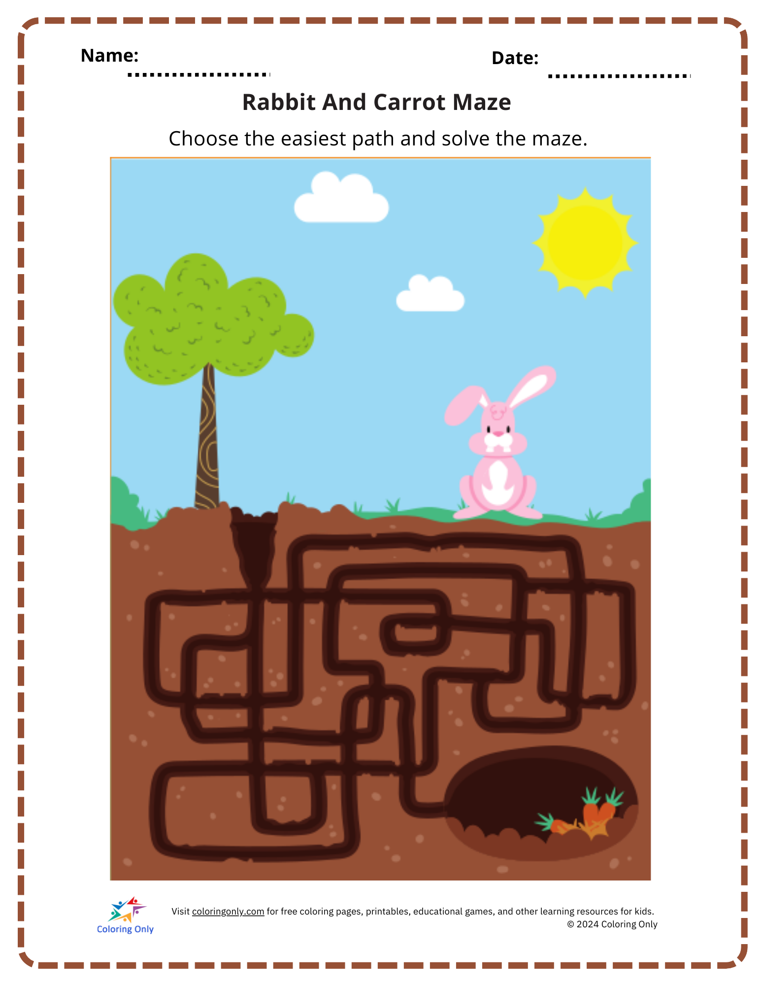 Rabbit And Carrot Maze Free Printable Worksheet