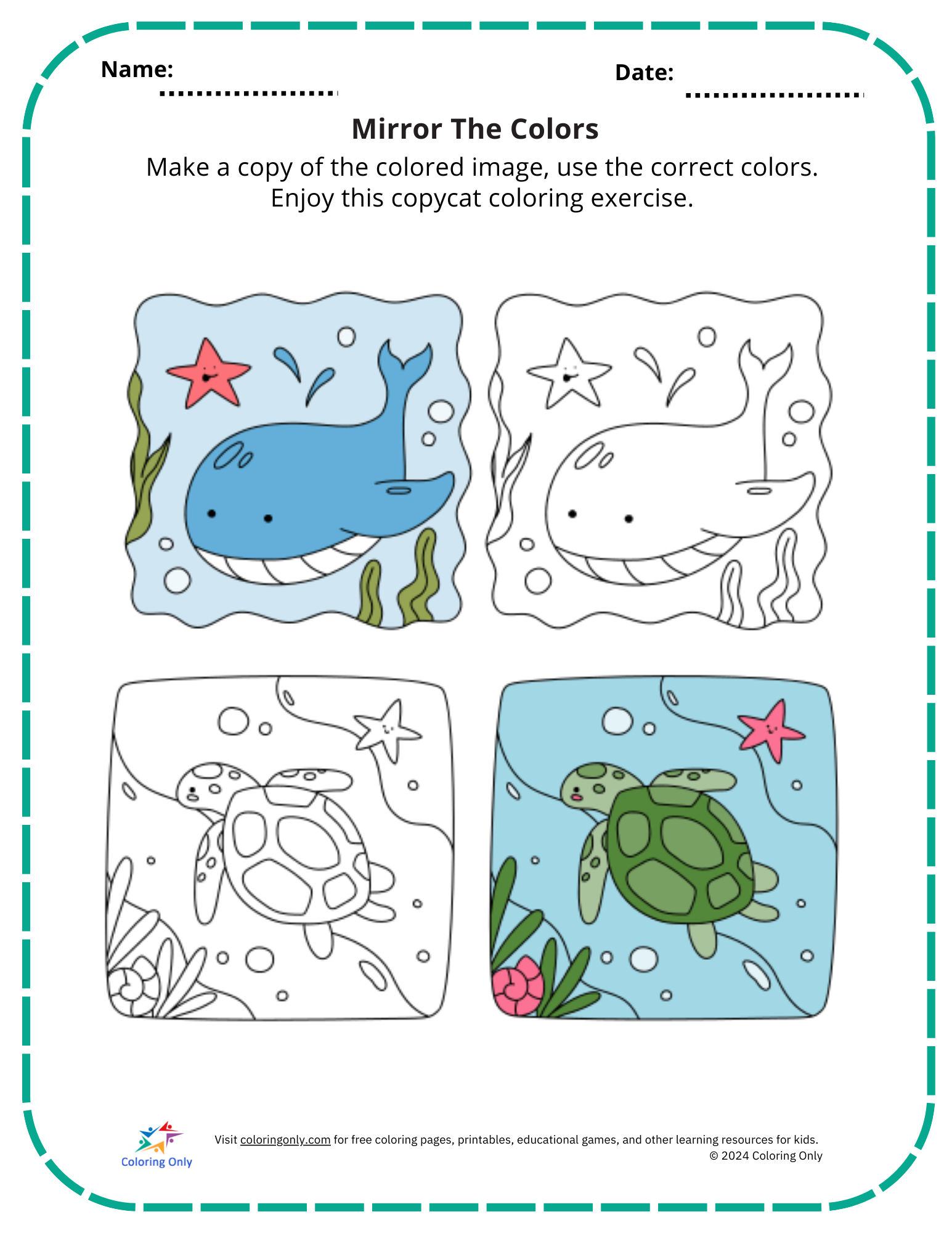 Mirror The Colors Free Printable Worksheet