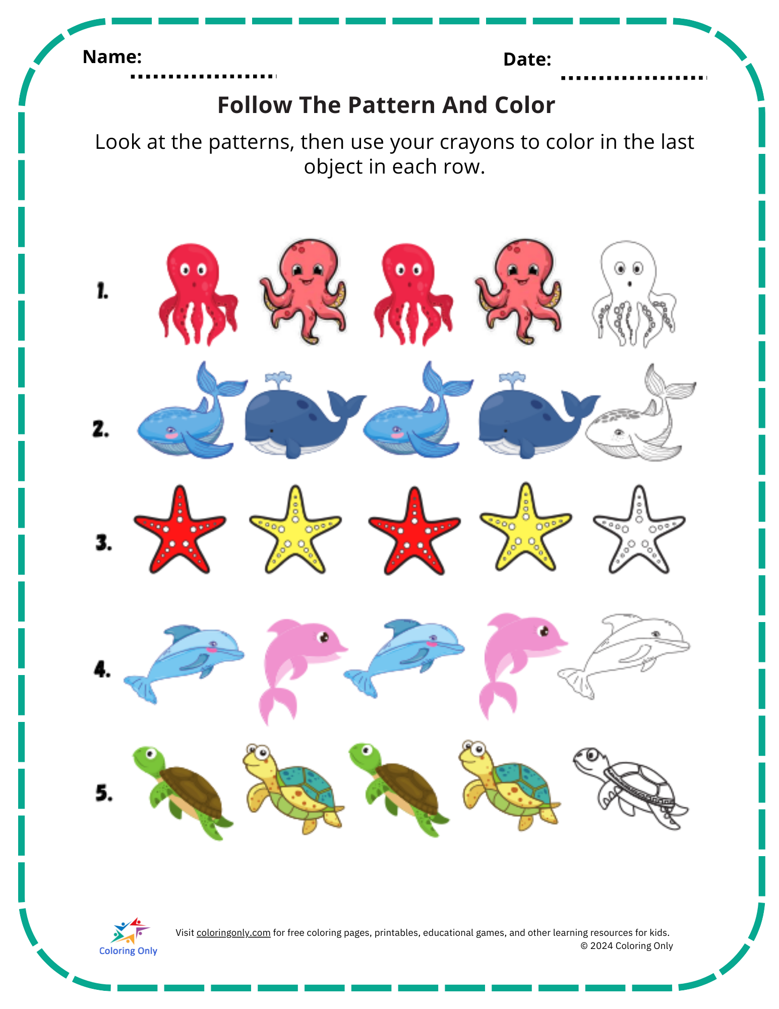 Follow The Pattern And Color Free Printable Worksheet