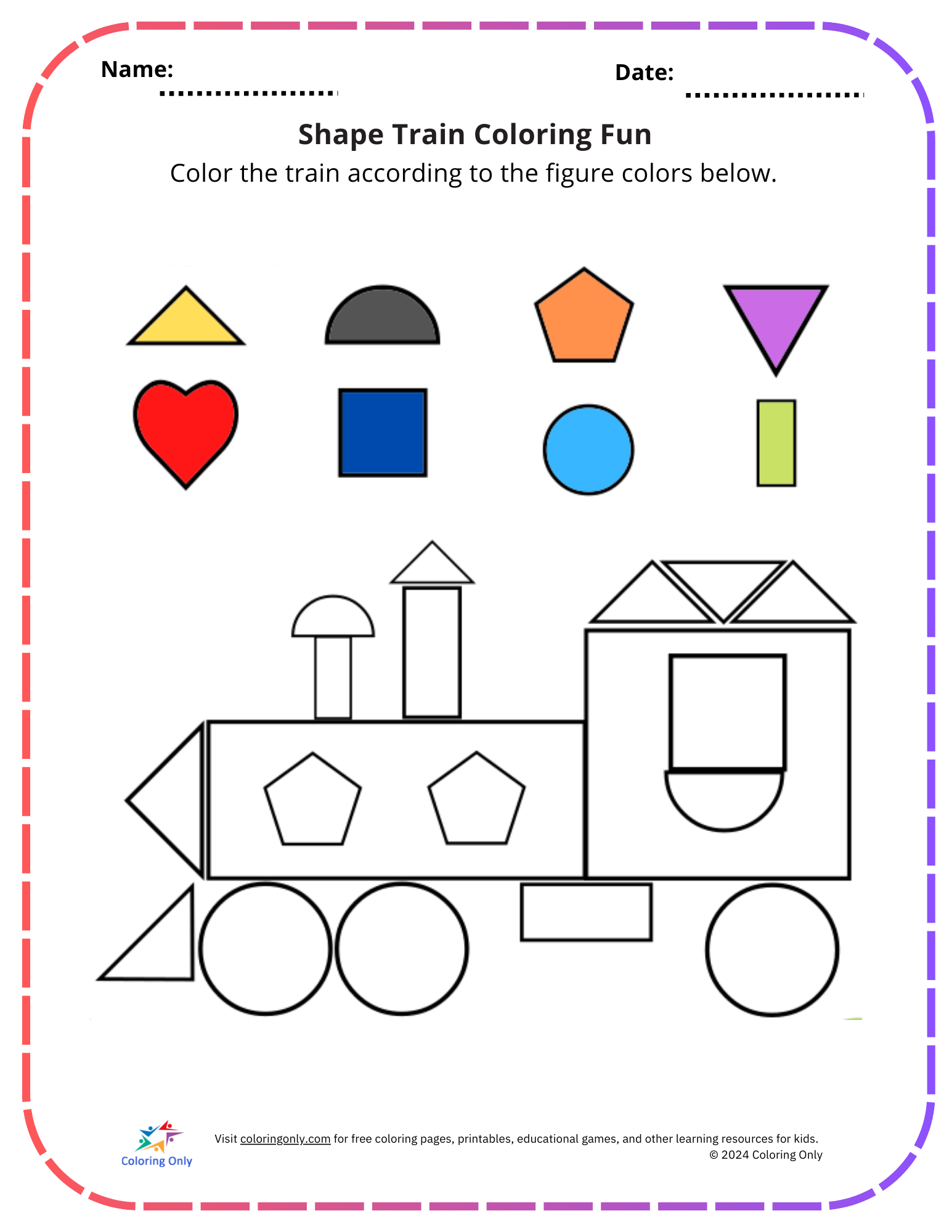 Shape Train Coloring Fun Free Printable Worksheet