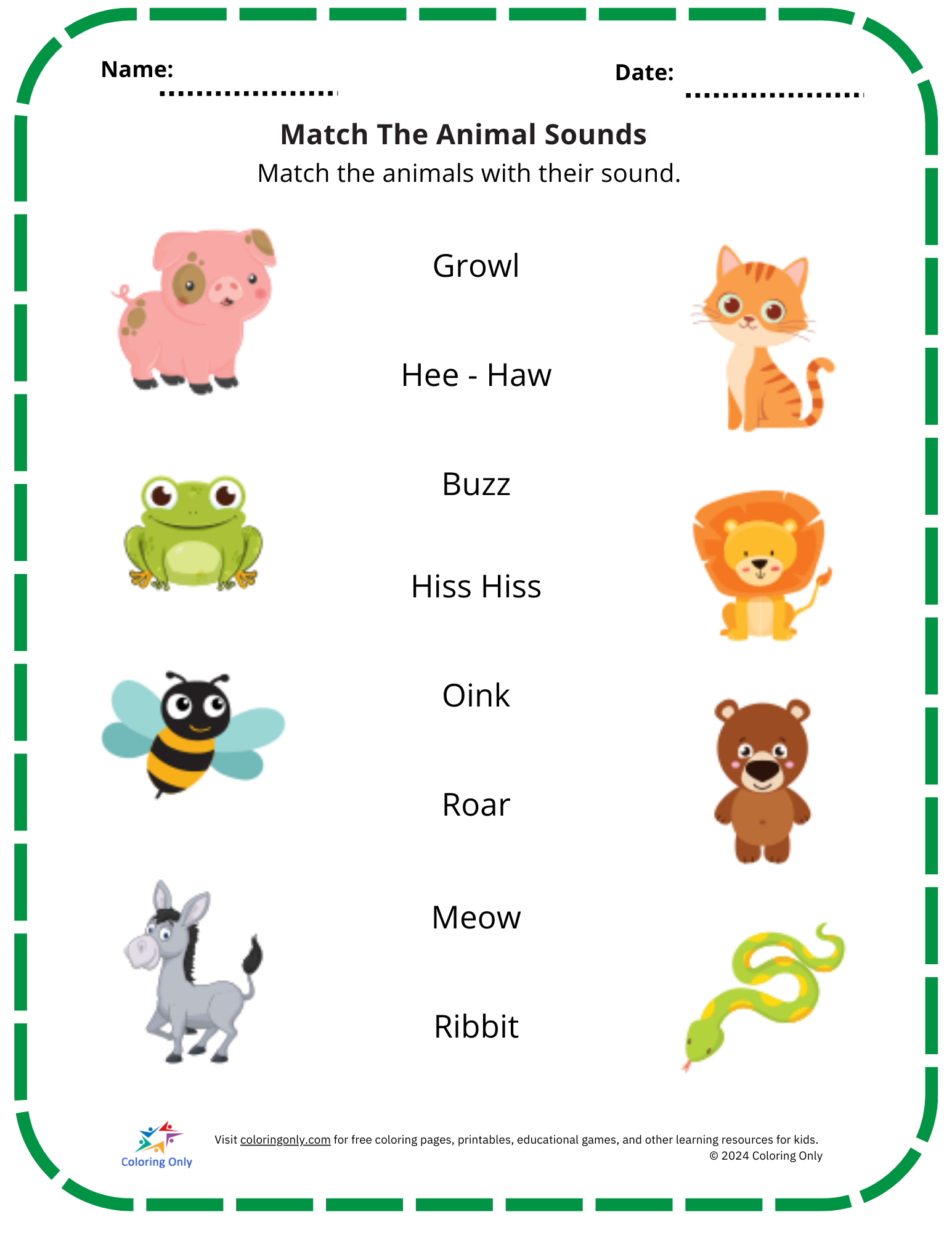 Match The Animal Sounds Free Printable Worksheet Match The Animal Sounds Free Printable Worksheet