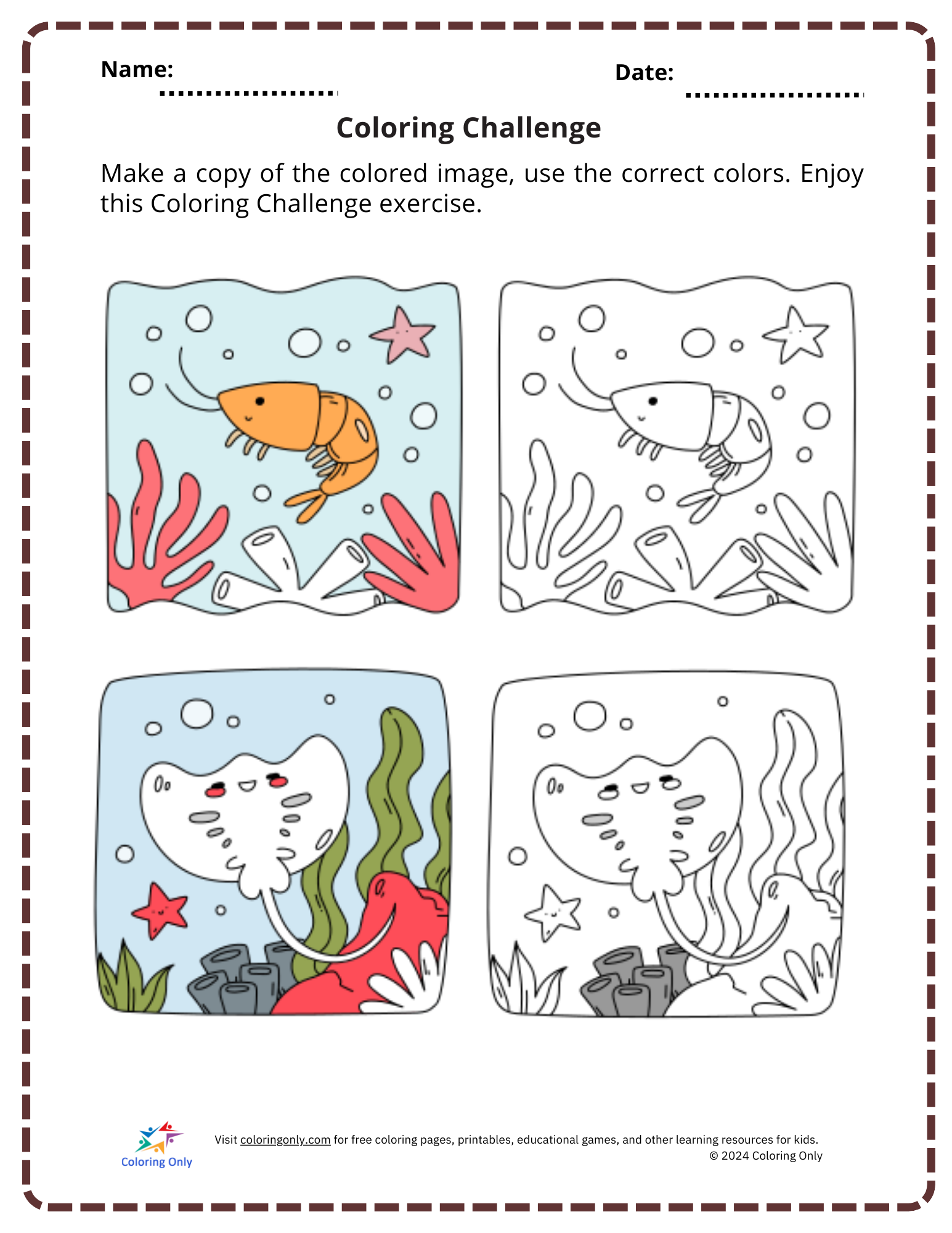 Coloring Challenge Free Printable Worksheet