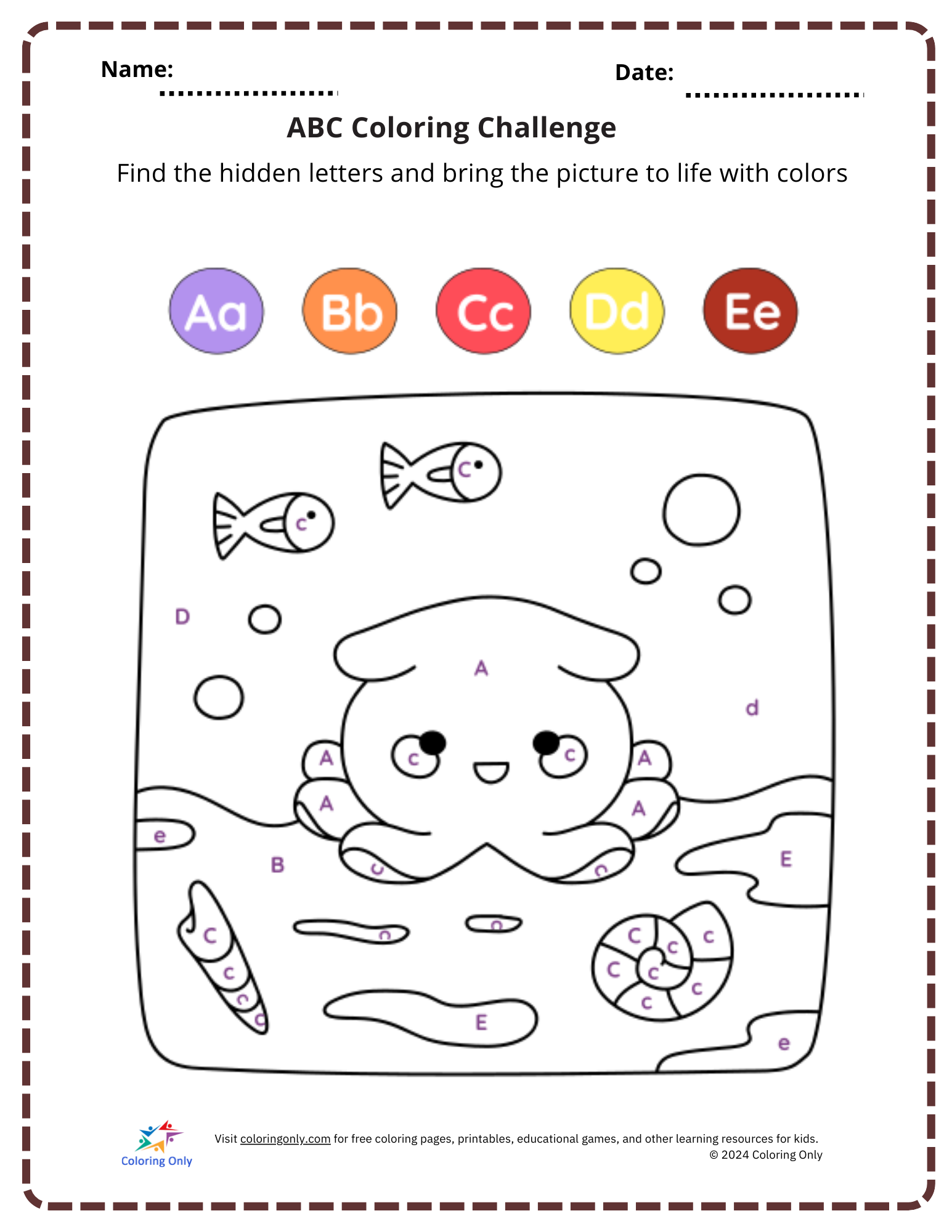 ABC Coloring Challenge Free Printable Worksheet