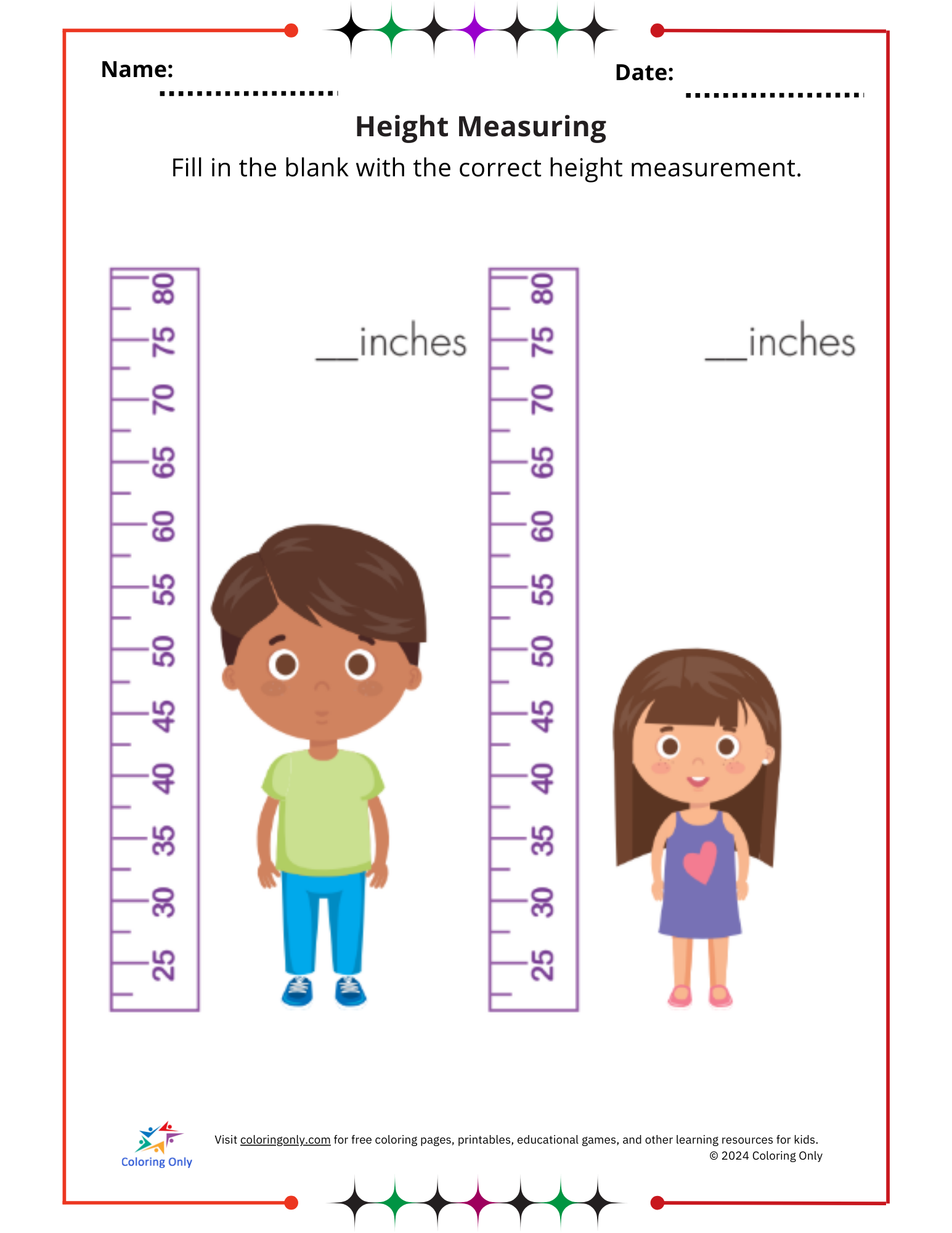 Height Measuring Free Printable Worksheet