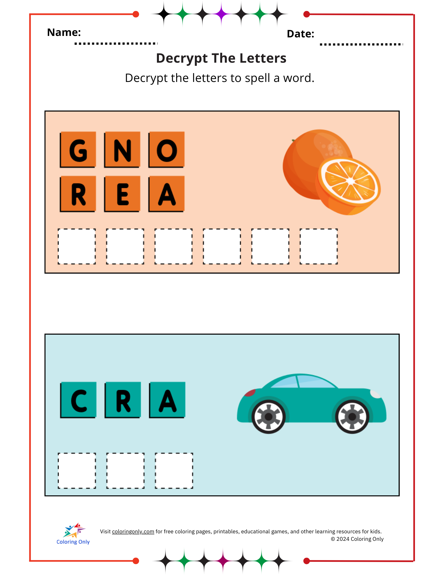 Decrypt The Letters Free Printable Worksheet