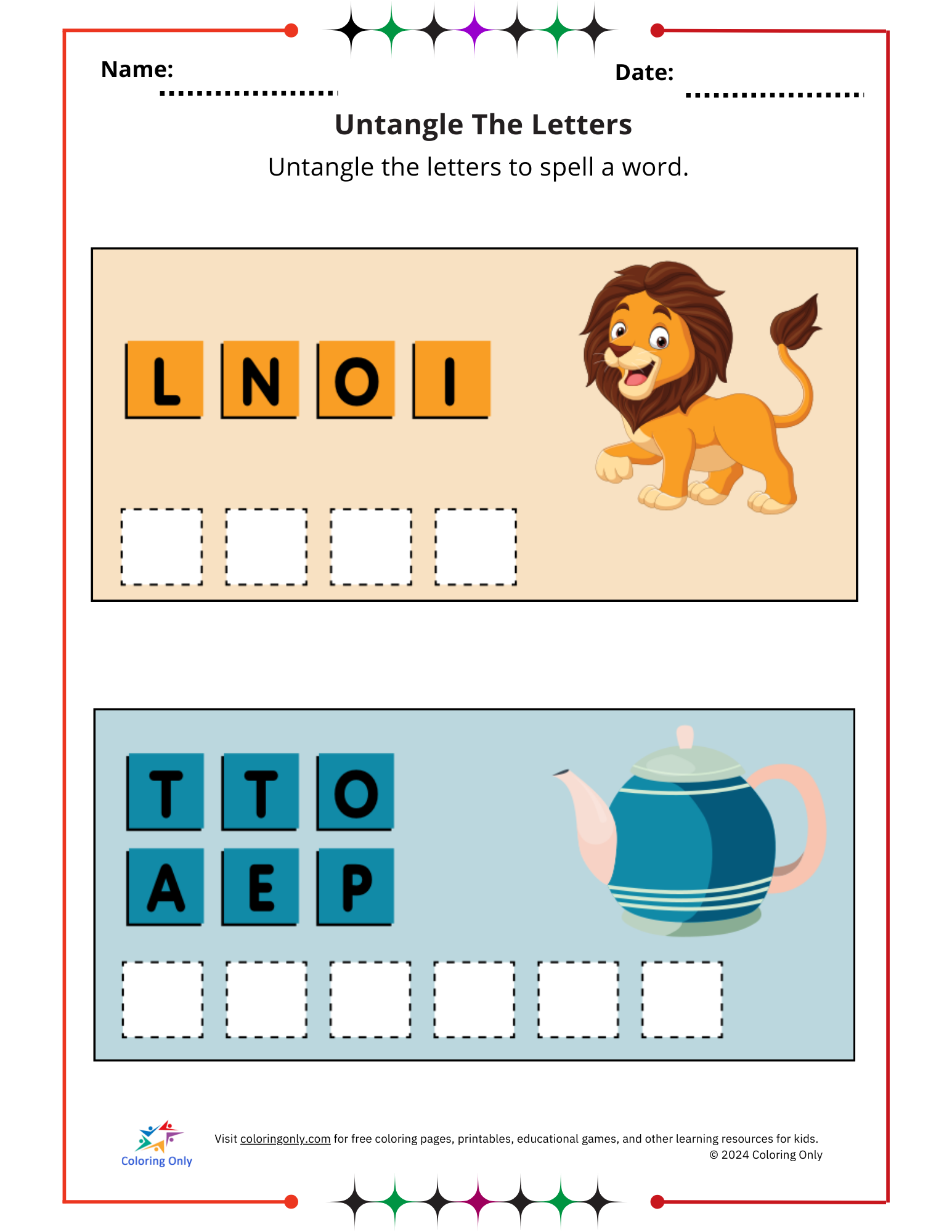 Untangle The Letters Free Printable Worksheet