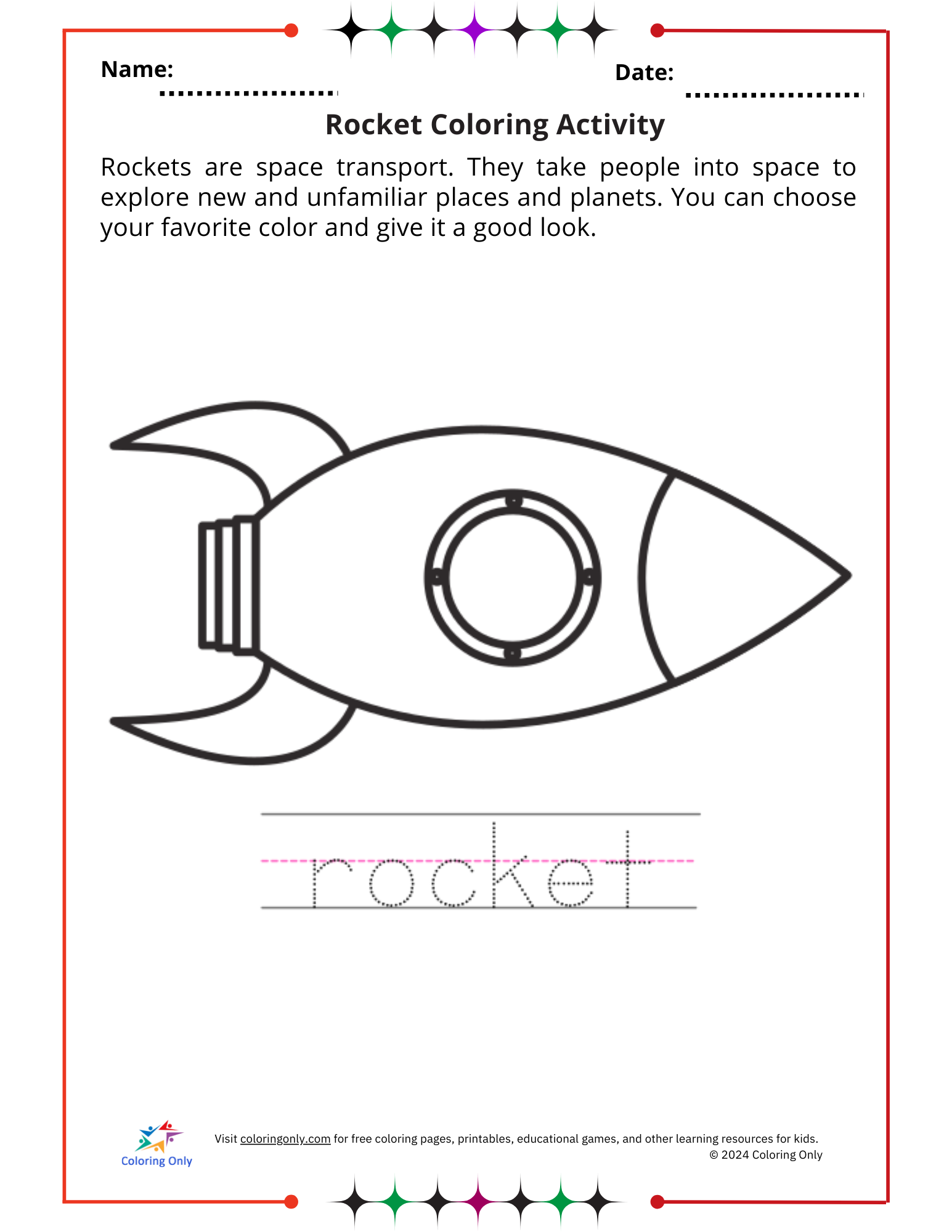 Rocket Coloring Activity Free Printable Worksheet