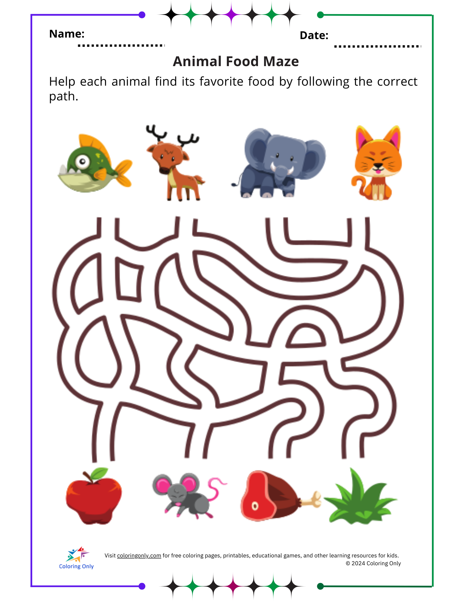 Animal Food Maze Free Printable Worksheet