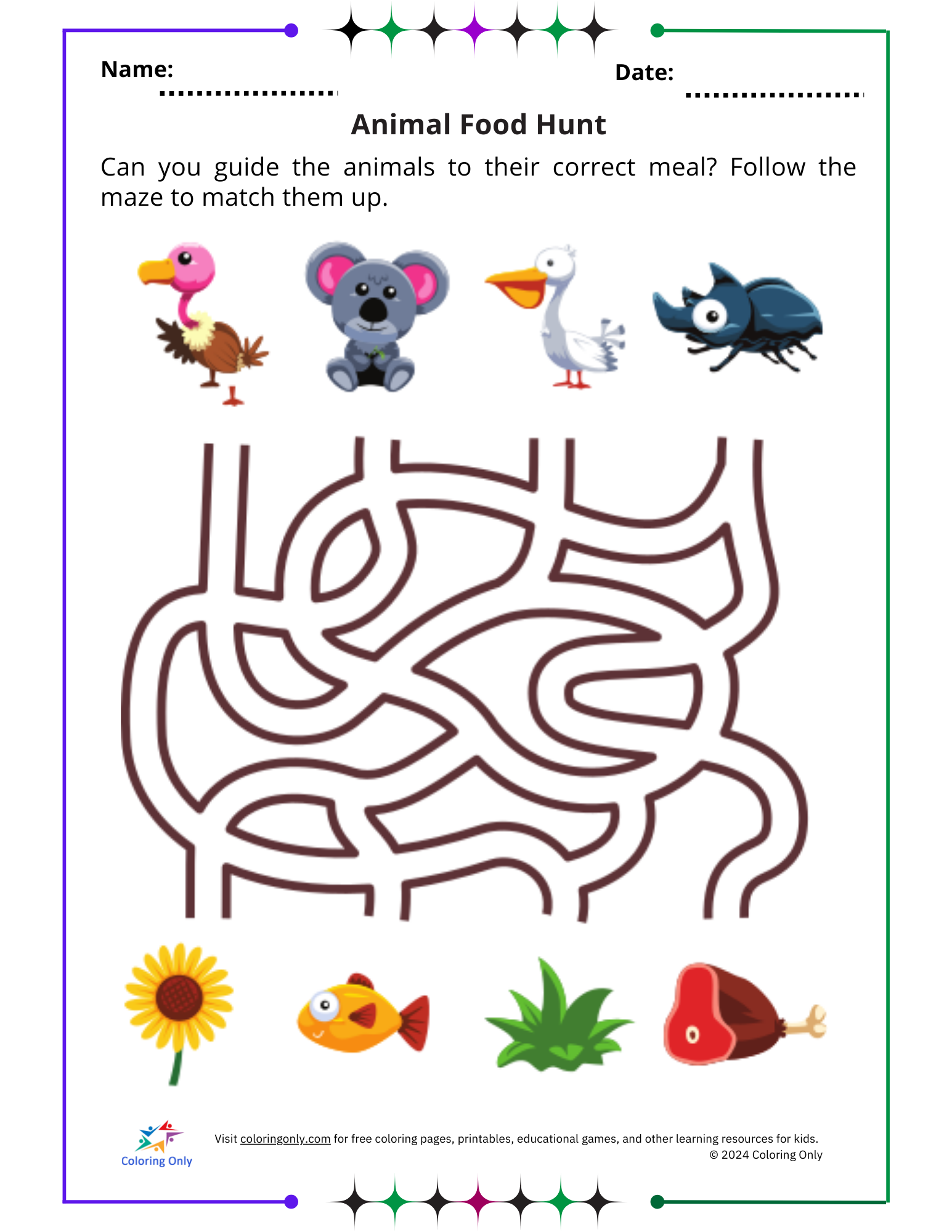 Animal Food Hunt Free Printable Worksheet