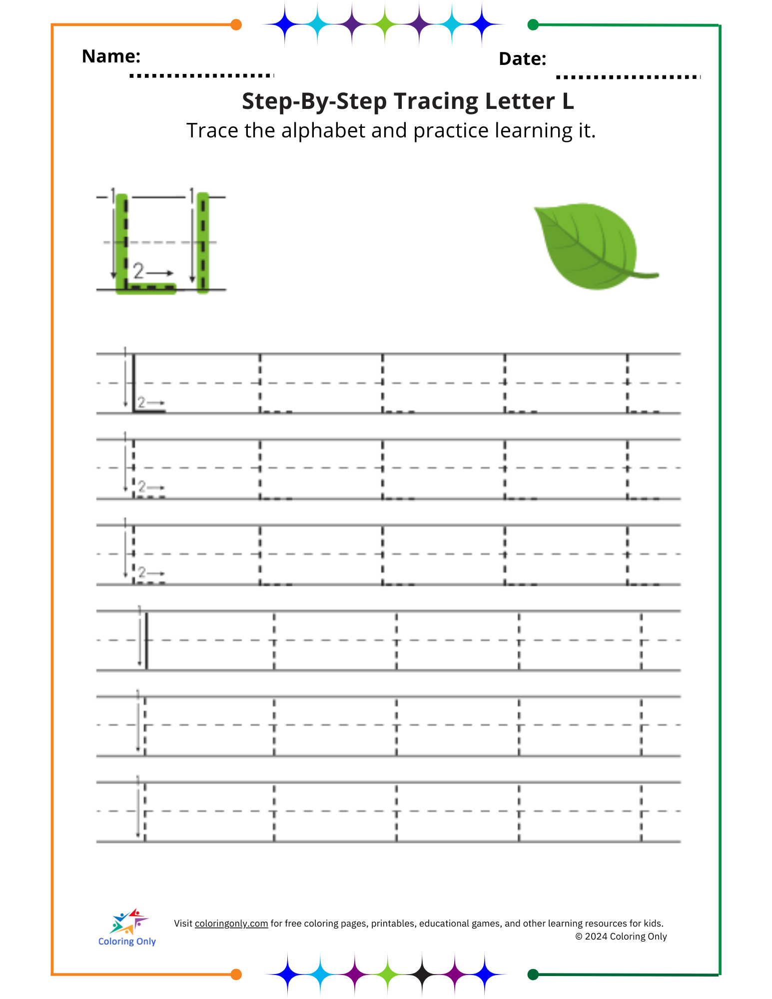 Step-By-Step Tracing Letter L Free Printable Worksheet