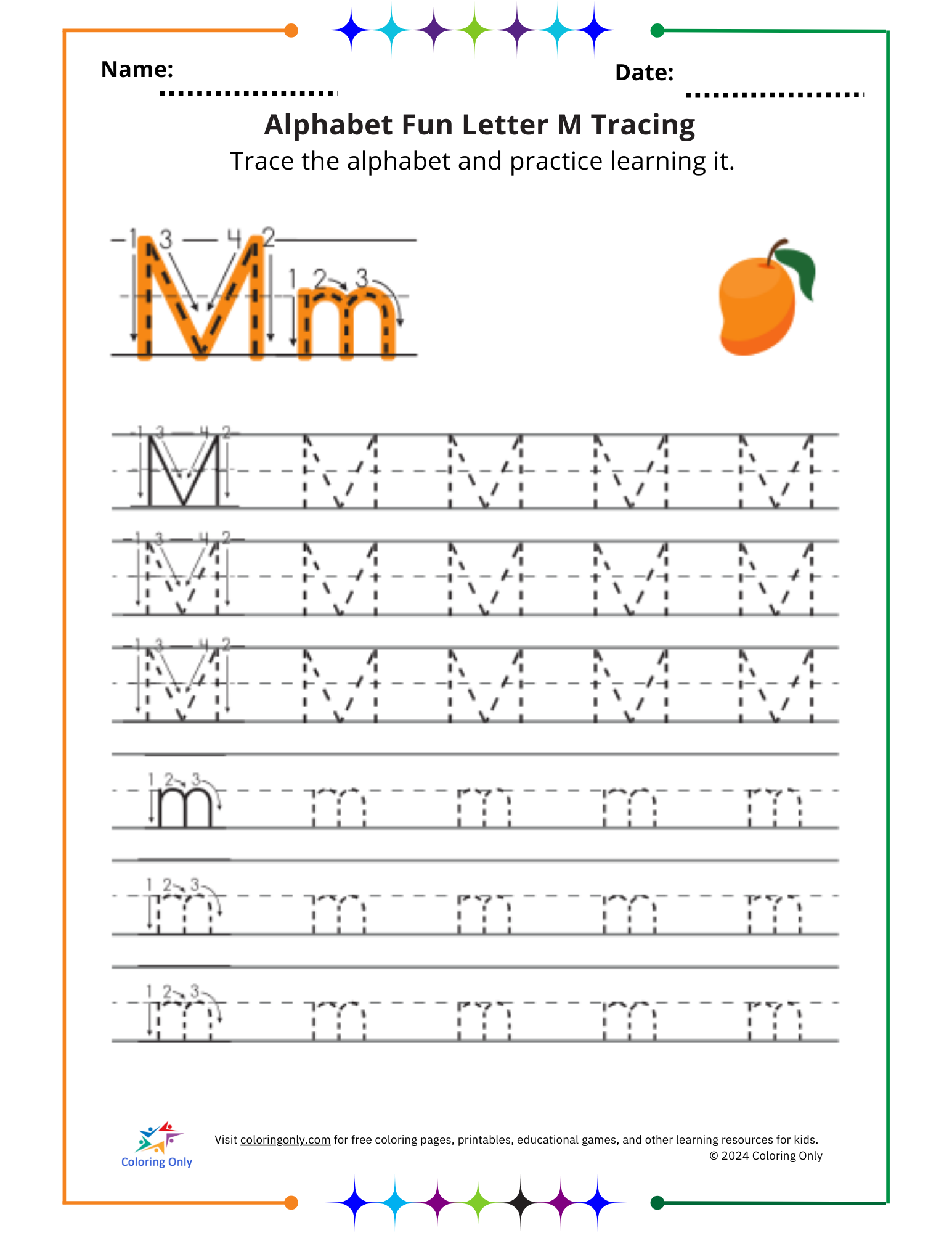 Alphabet Fun Letter M Tracing Free Printable Worksheet