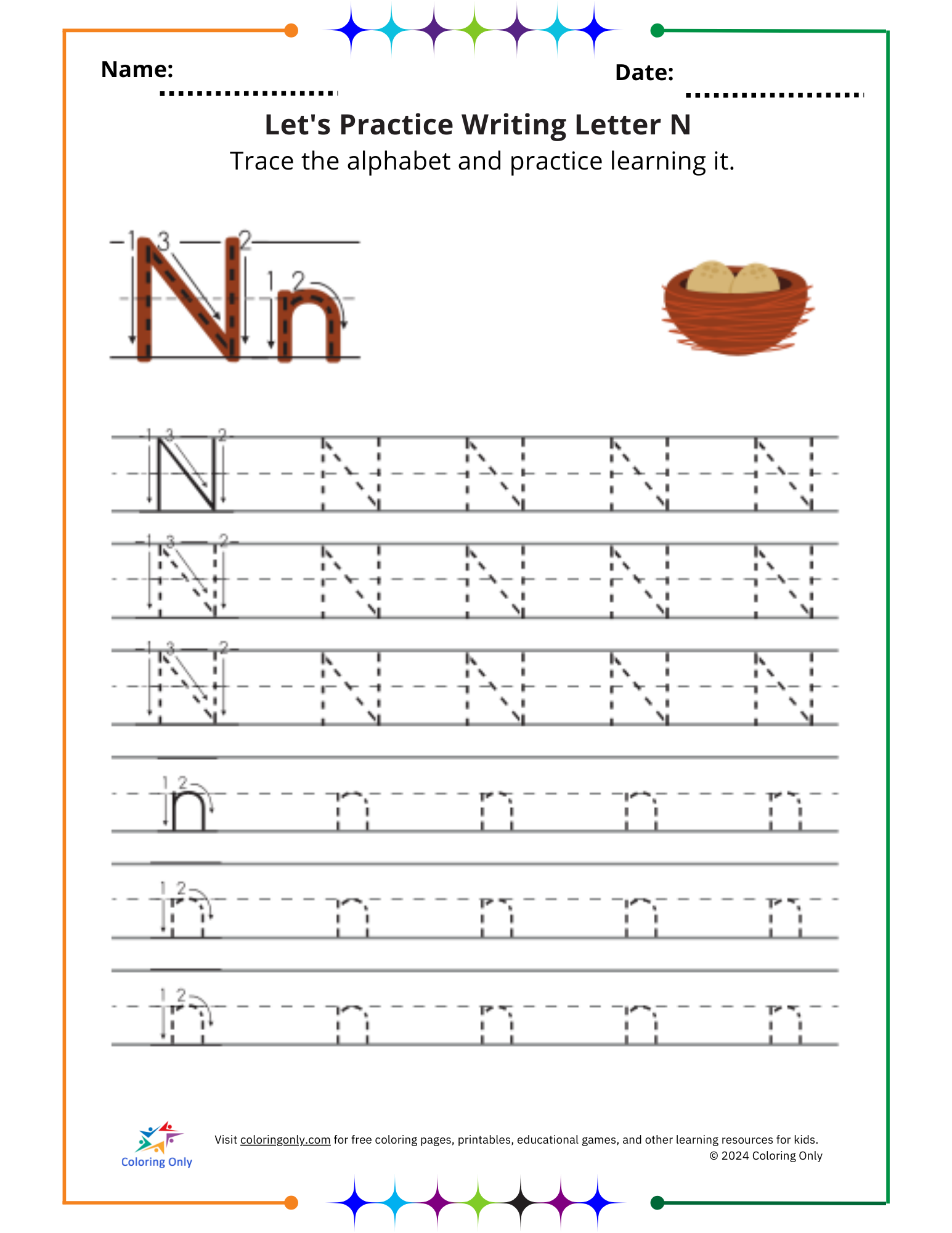 Let’s Practice Writing Letter N Free Printable Worksheet