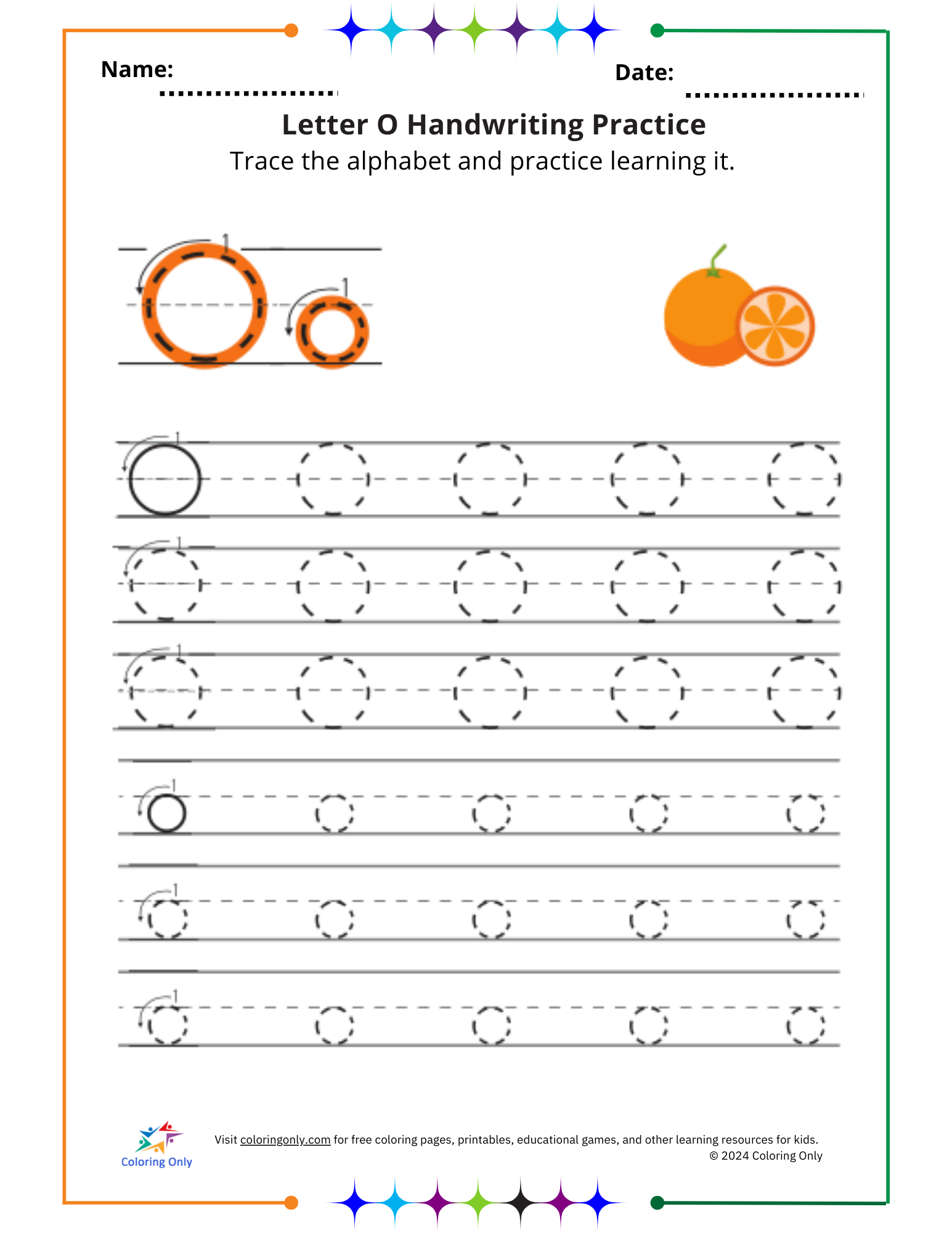 Letter O Handwriting Practice Free Printable Worksheet