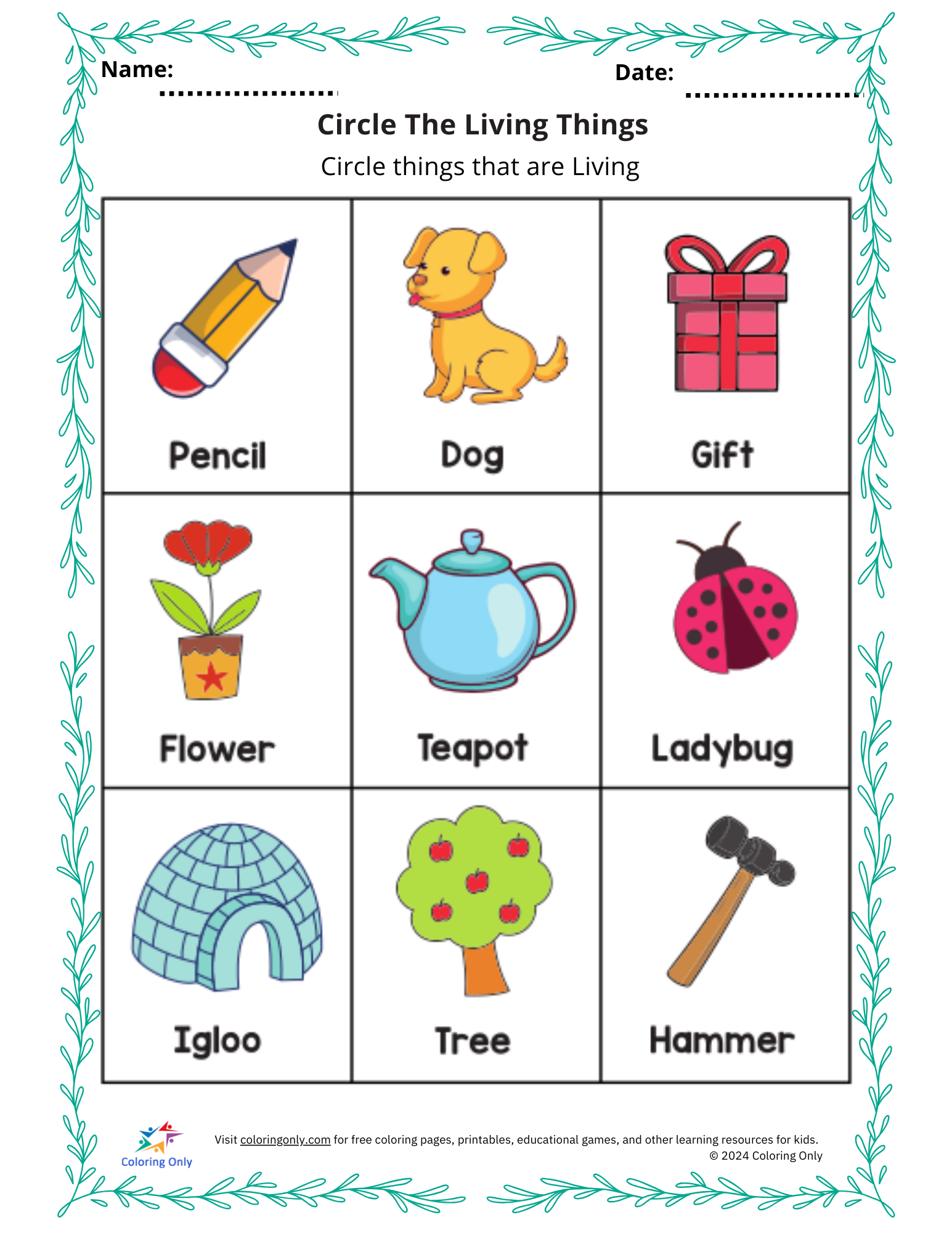 Circle The Living Things Free Printable Worksheet