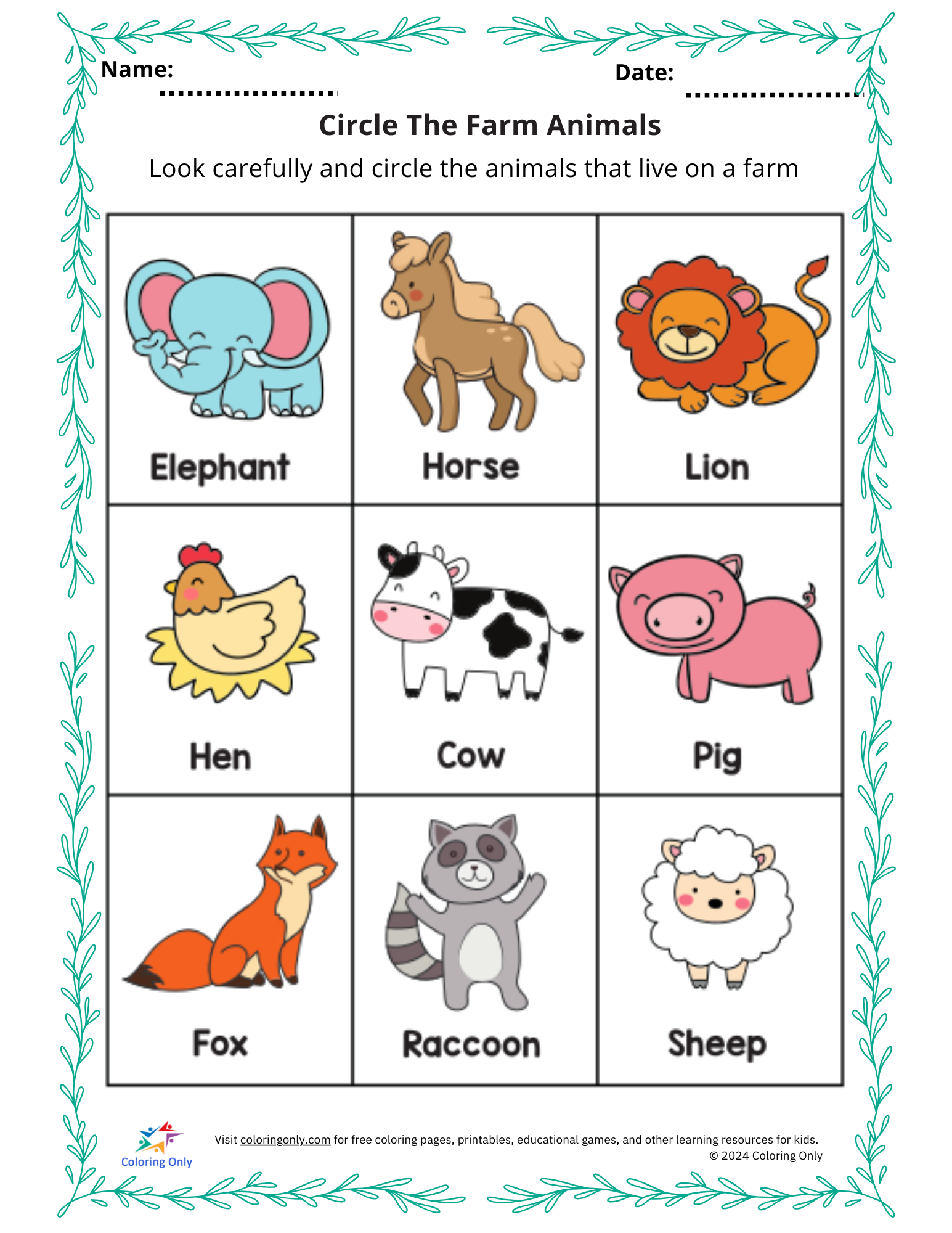 Circle The Farm Animals Free Printable Worksheet