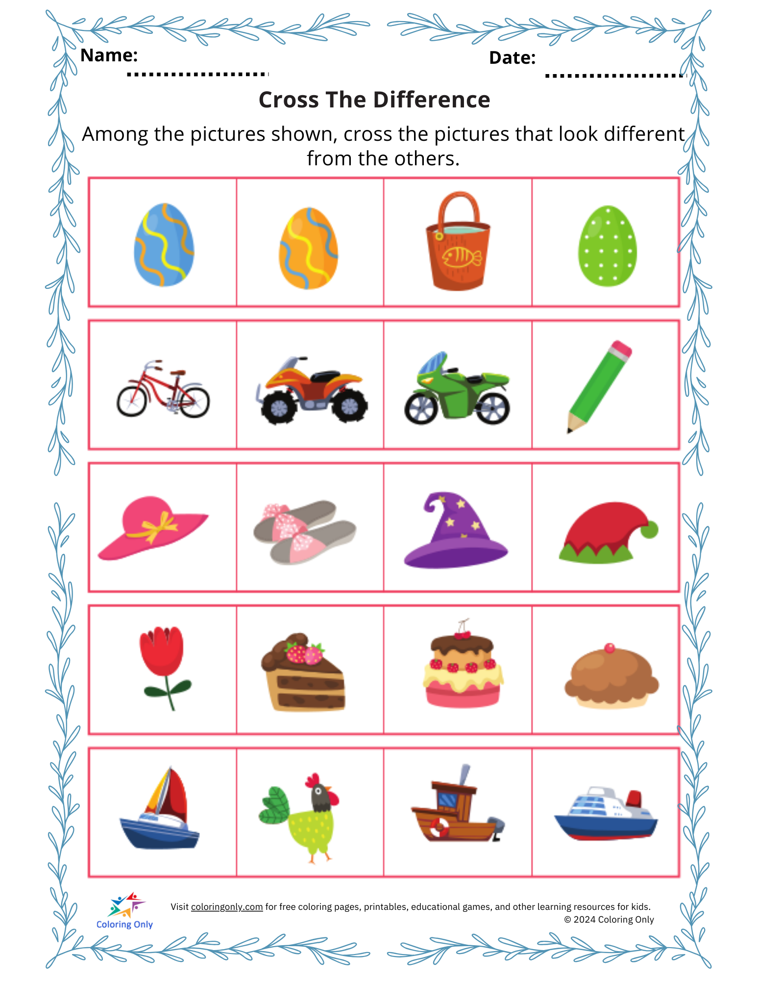 Cross The Difference Free Printable Worksheet